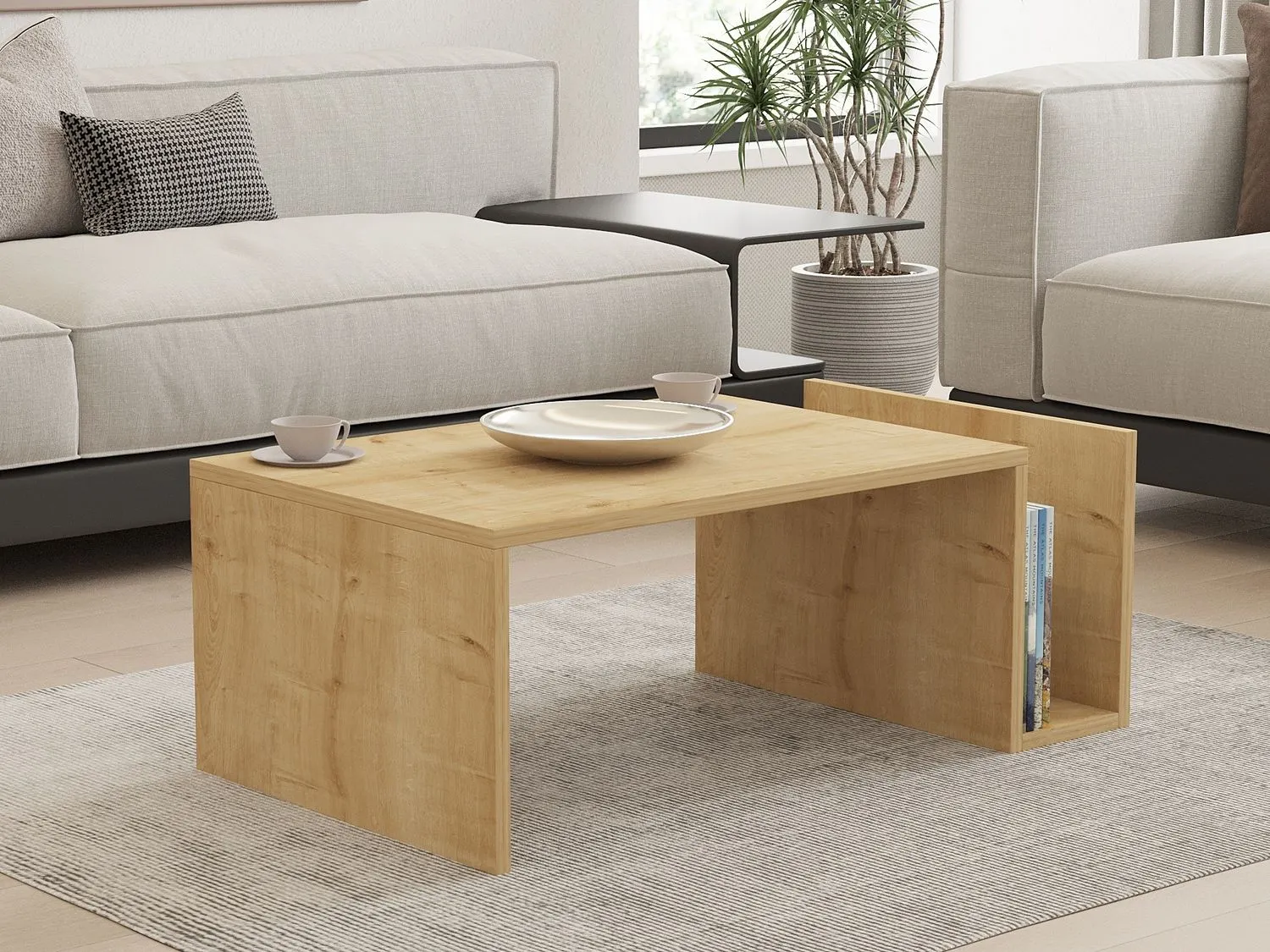 Stolik kawowy drewniany z dolną półką MEMO 87x50x32 kolor dąb sapphire