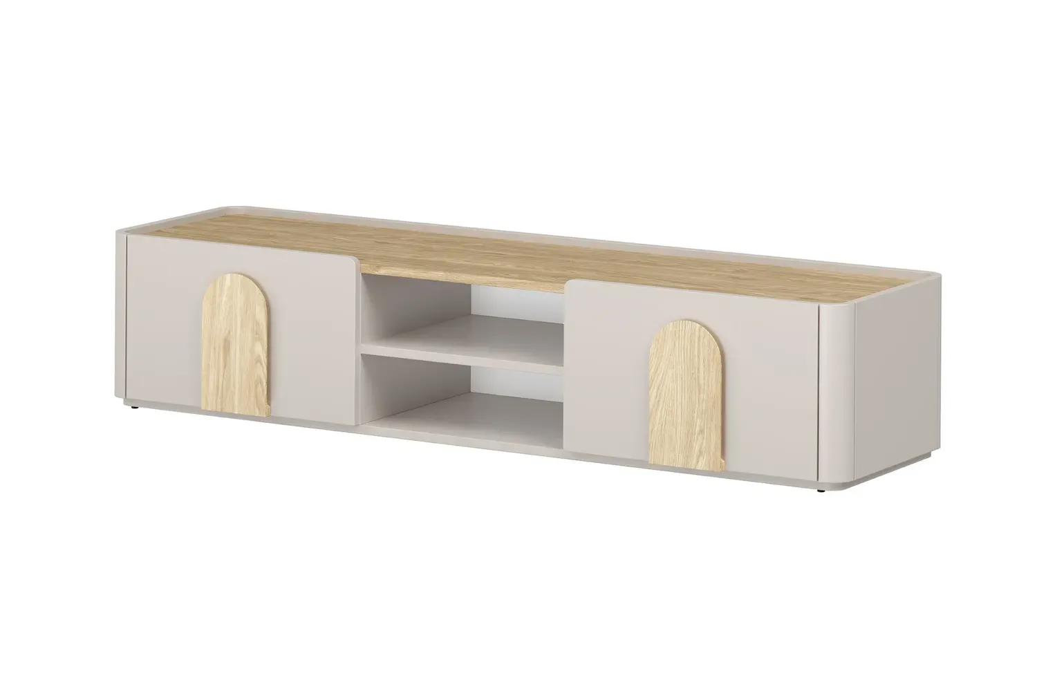 Szafka RTV z klapą i szufladą AMILIO 170 - cashmere dąb olejowany uchwyty dąb jasny