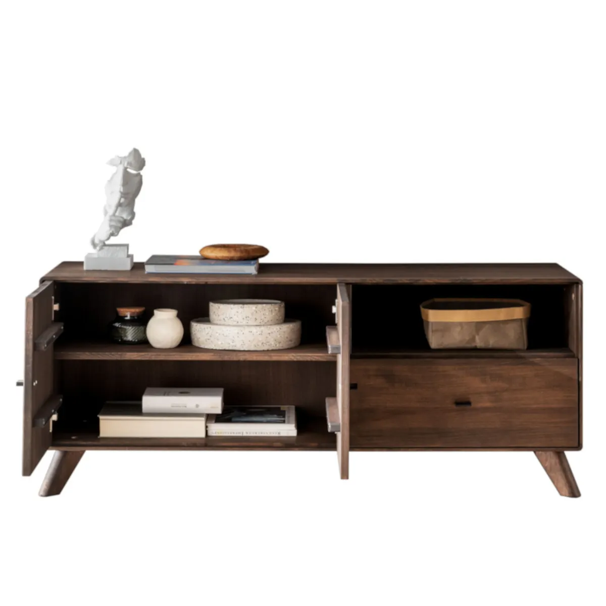 Szafka rtv bukowa ryflowana BLISS 141x57 z szufladą i półkami - GK_103624080102