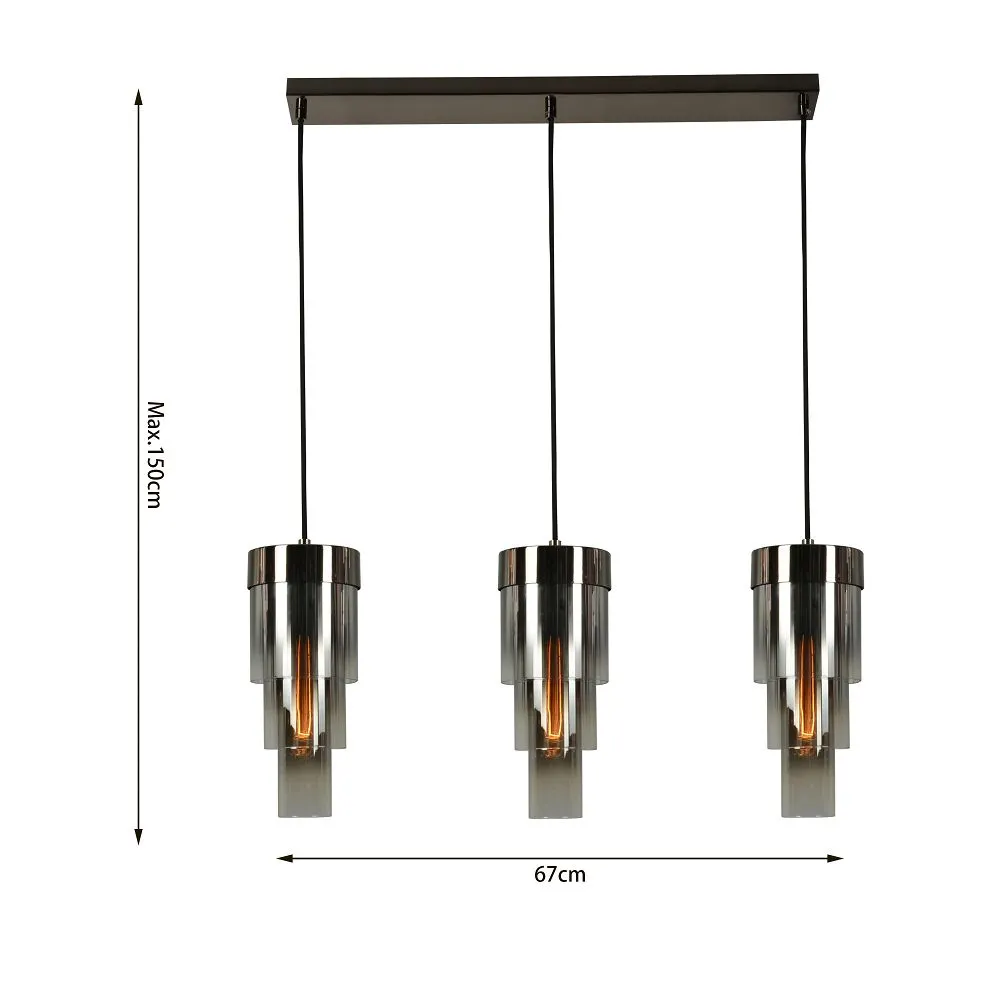 Lampa wisząca GRANS potrójna prosta 67x150 z potrójnymi kloszami cylindrycznymi - 7211-0310