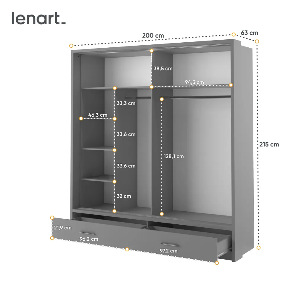 Szafa 2-drzwiowa LED ARTI AR-05P 200cm szara — zdjęcie 7