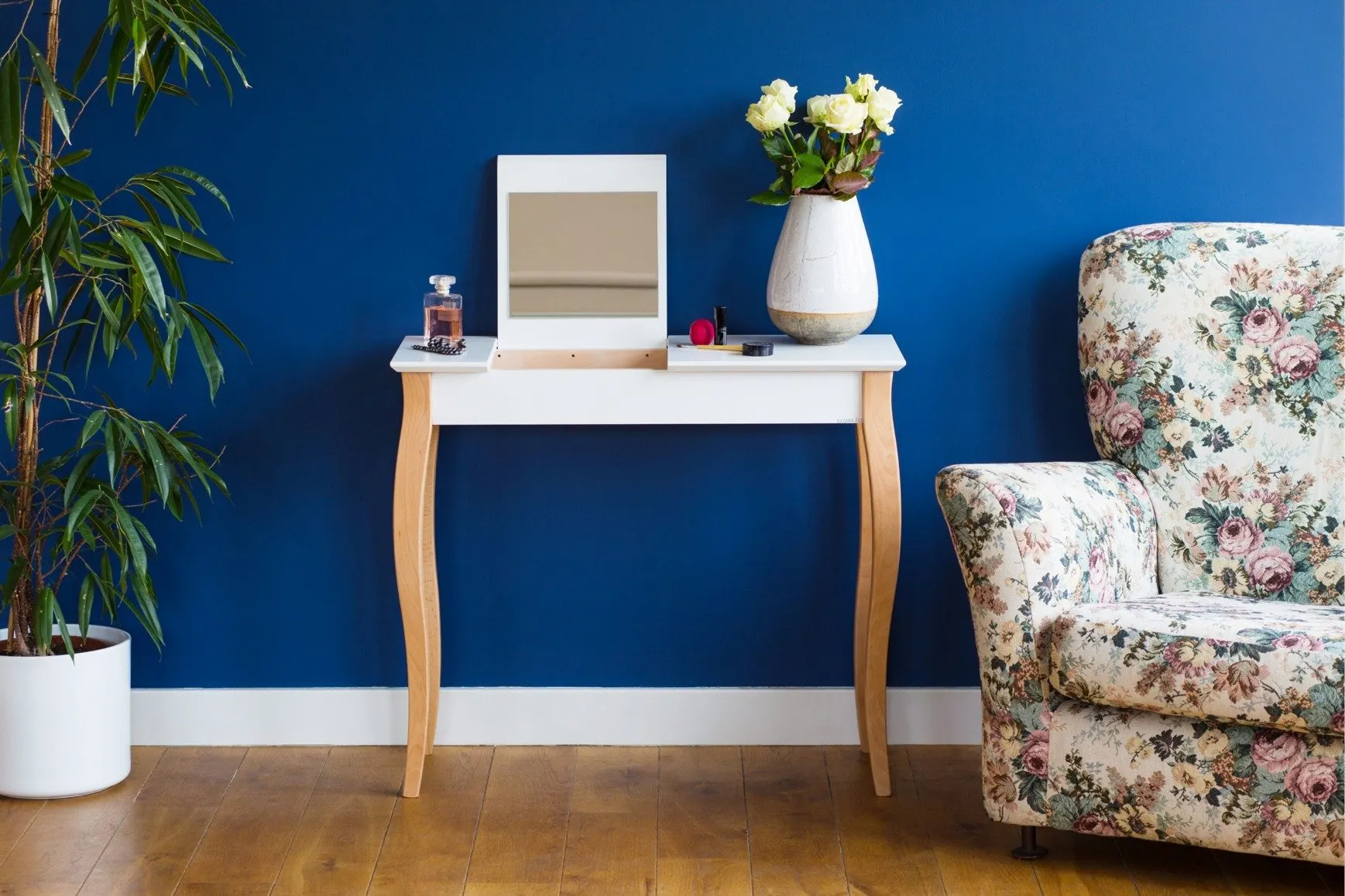 Toaletka z lustrem LILLO 85x35cm petrol blue naturalny - RAGABADTM214