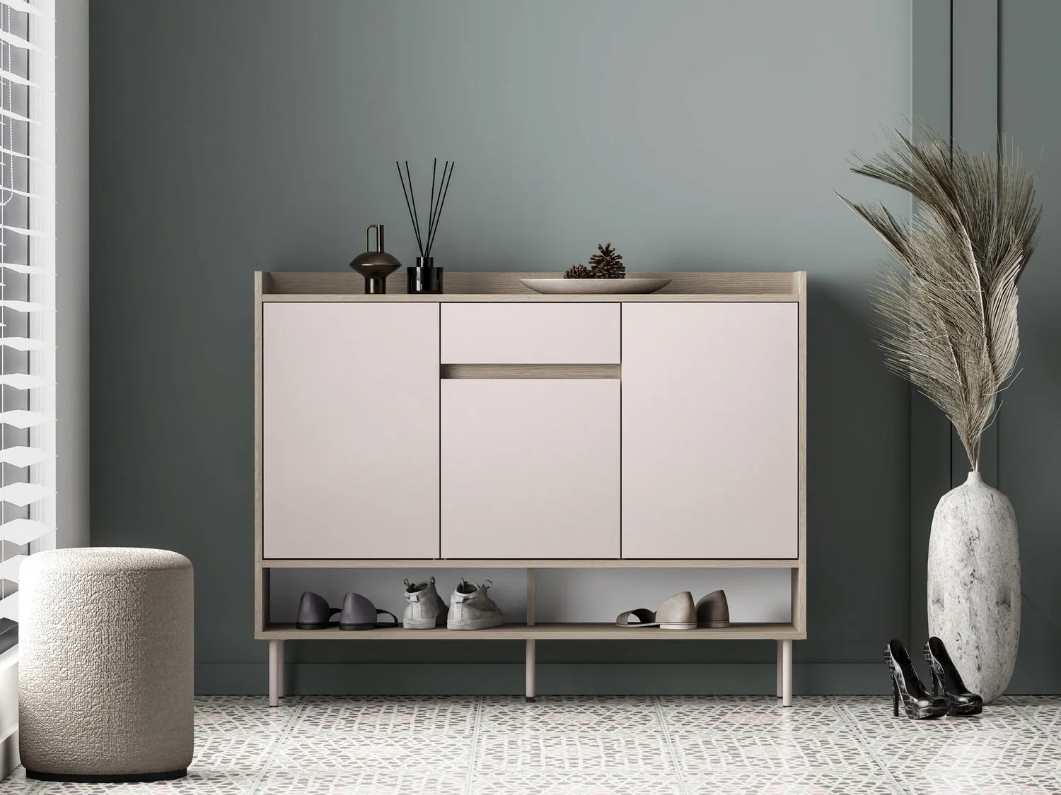 Szafka na buty z szufladą VOCO 120 cm dąb cremona/kaszmir - 1VOCO02-001