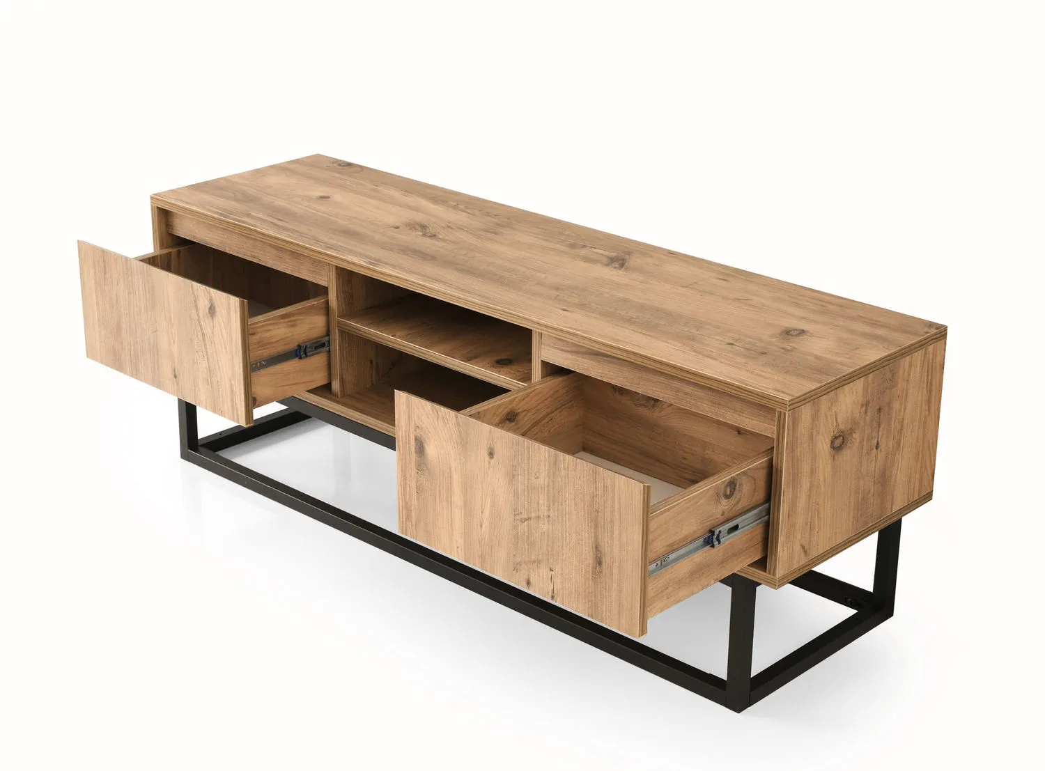 Szafka RTV drewniana z 2 szufladami BELINDA 180 cm sosna naturalna czarny - ASI_854KLN3004