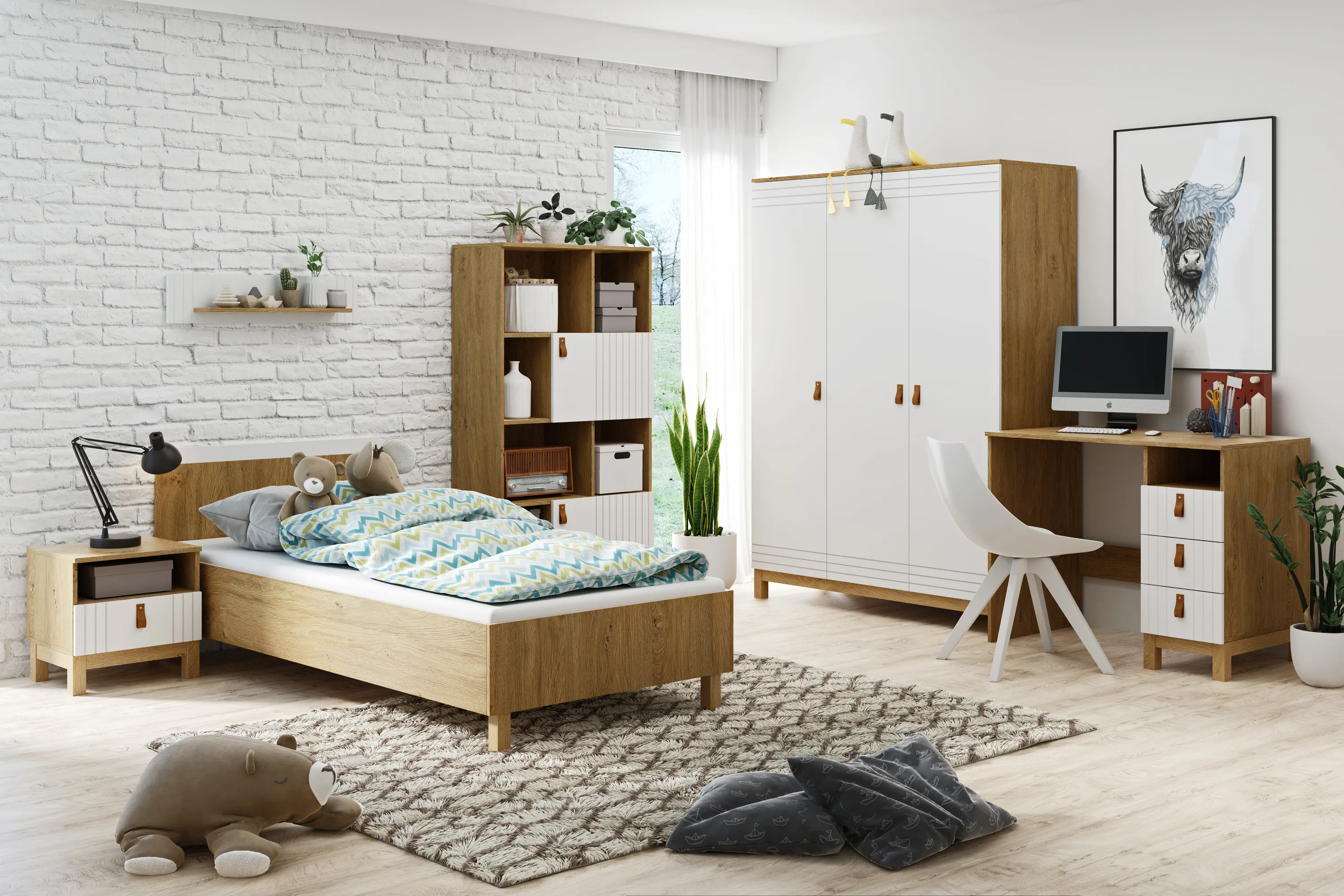 Biurko z szufladami MODERN 120 cm białe/dąb kamienny - BAN_MODB-8