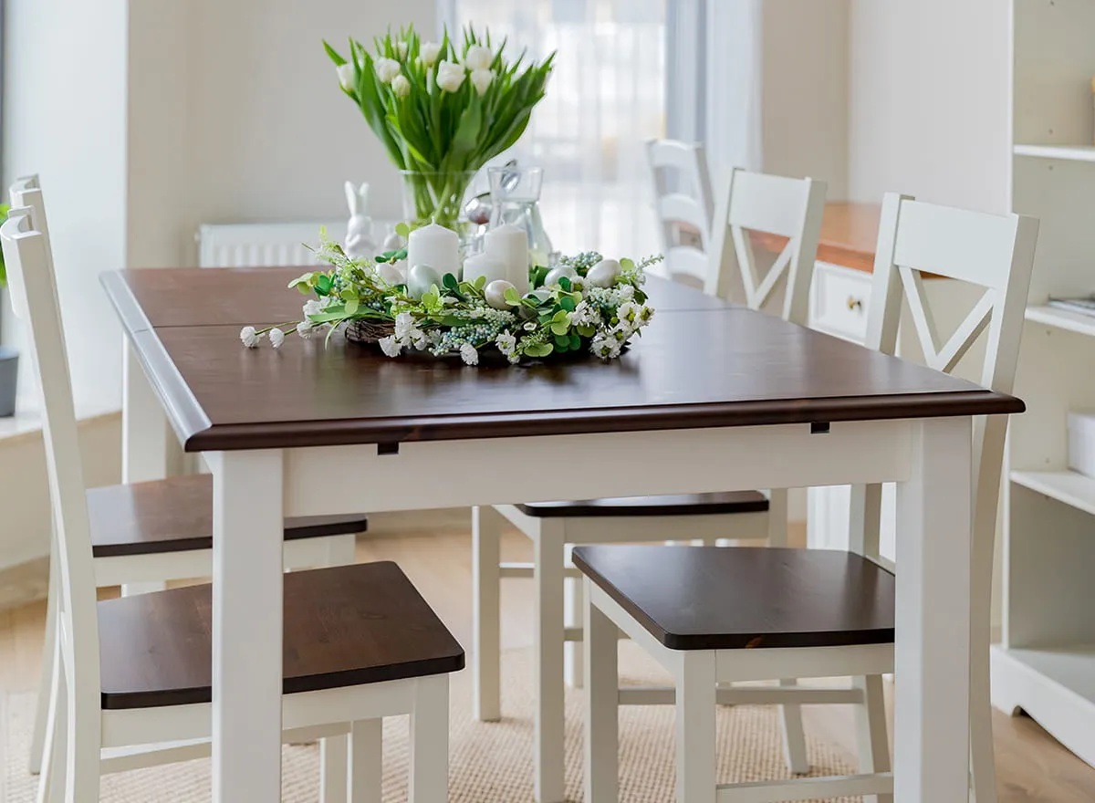 Stół sosnowy rozkładany BELLUNO ELEGANTE 93x(150-197) biały-orzech - PL022B/O