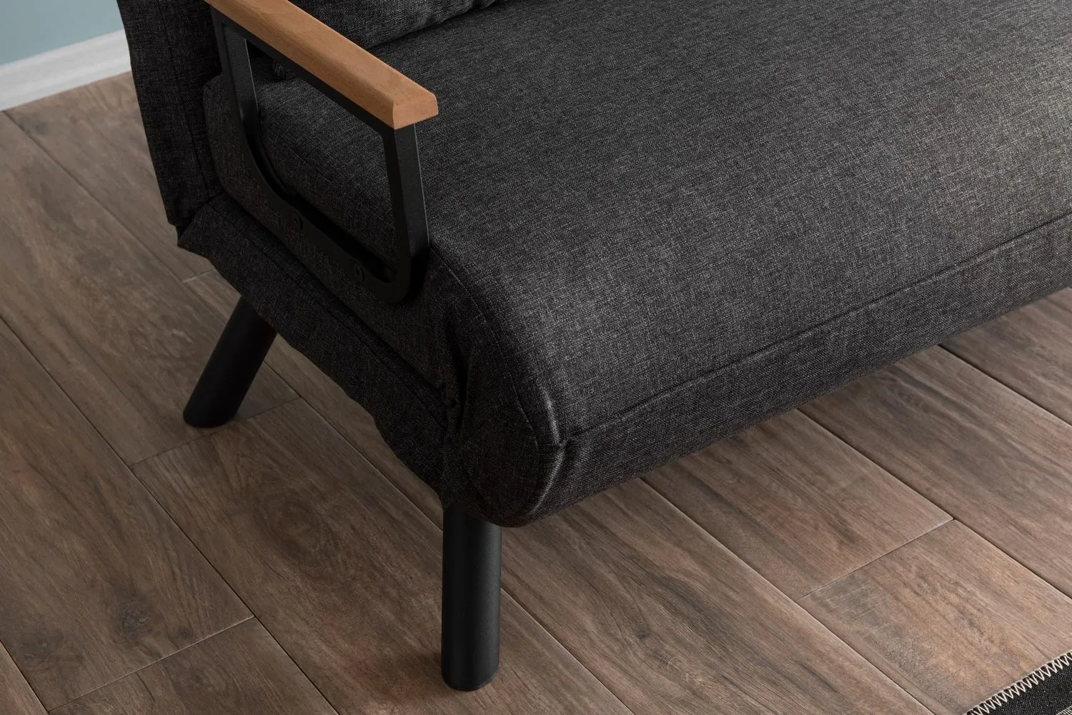 Sofa rozkładana 2-osobowa z lnianą tapicerką SANDO ciemnoszara — zdjęcie 8