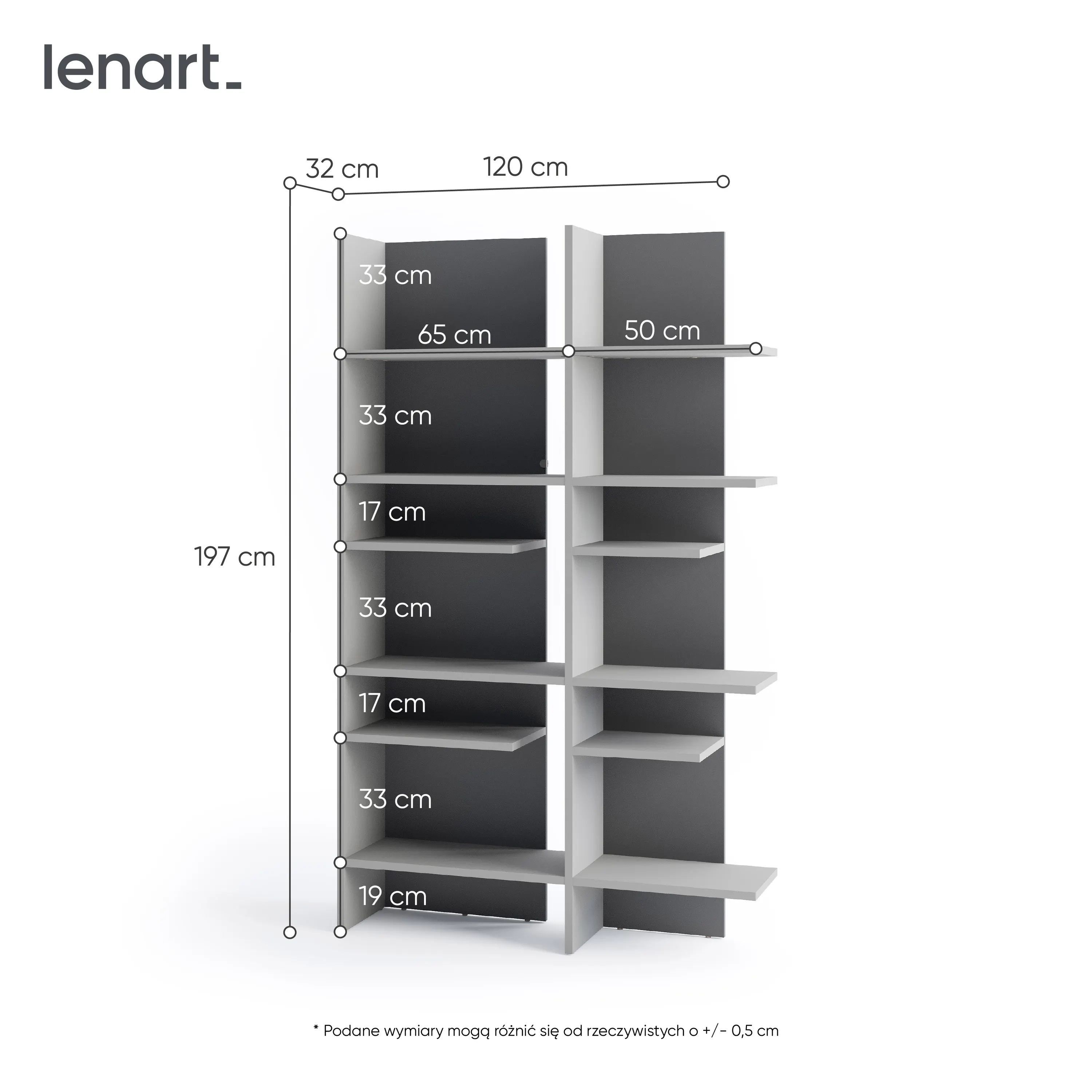 FITT FL-01L - regał lewy z oświetleniem - metalic ciemny/metalic jasny - FL1LMCJ