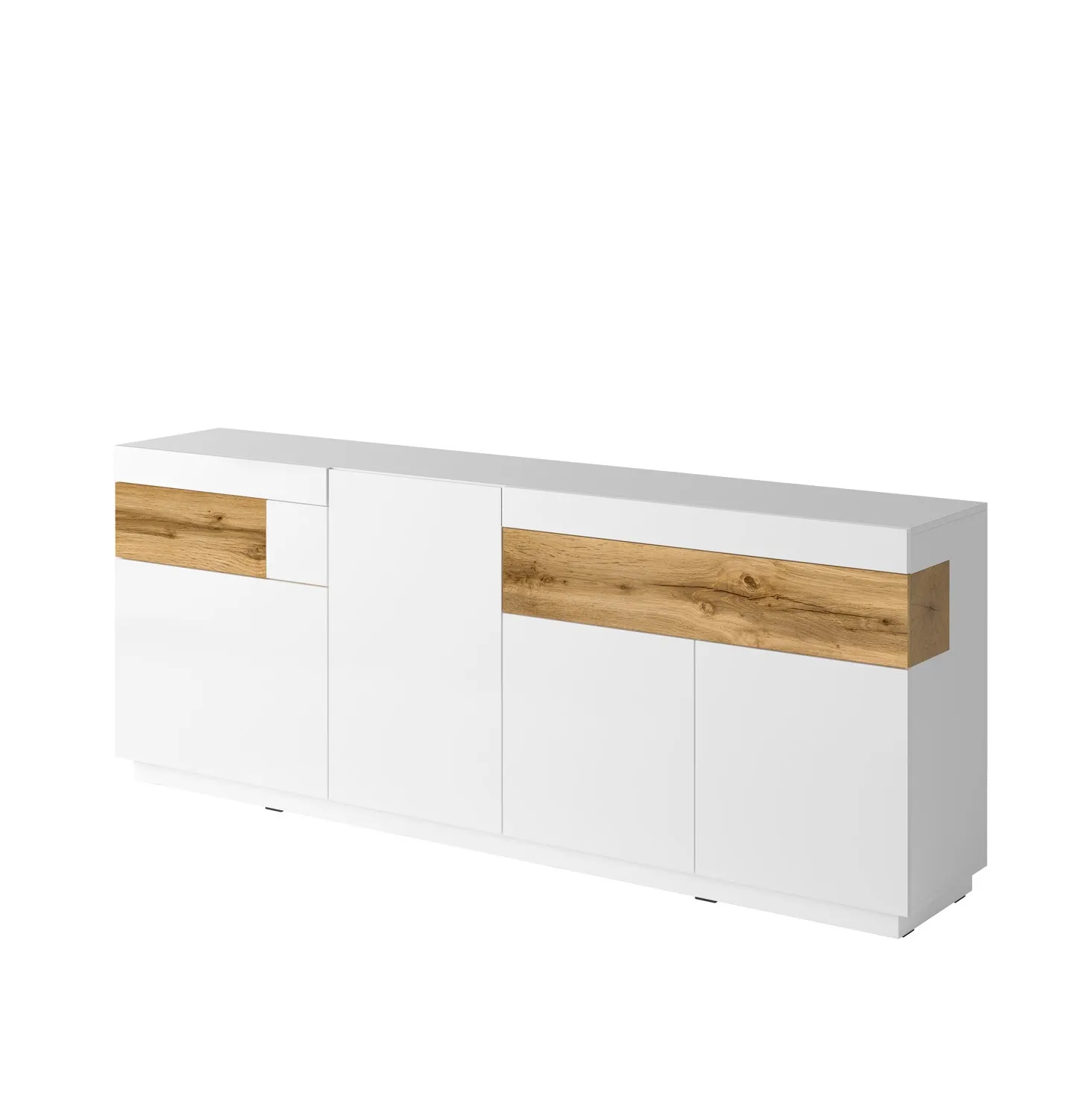 Komoda SILKE 25 czterodrzwiowa z szufladami biała dąb wotan 219x85x40cm — zdjęcie 2