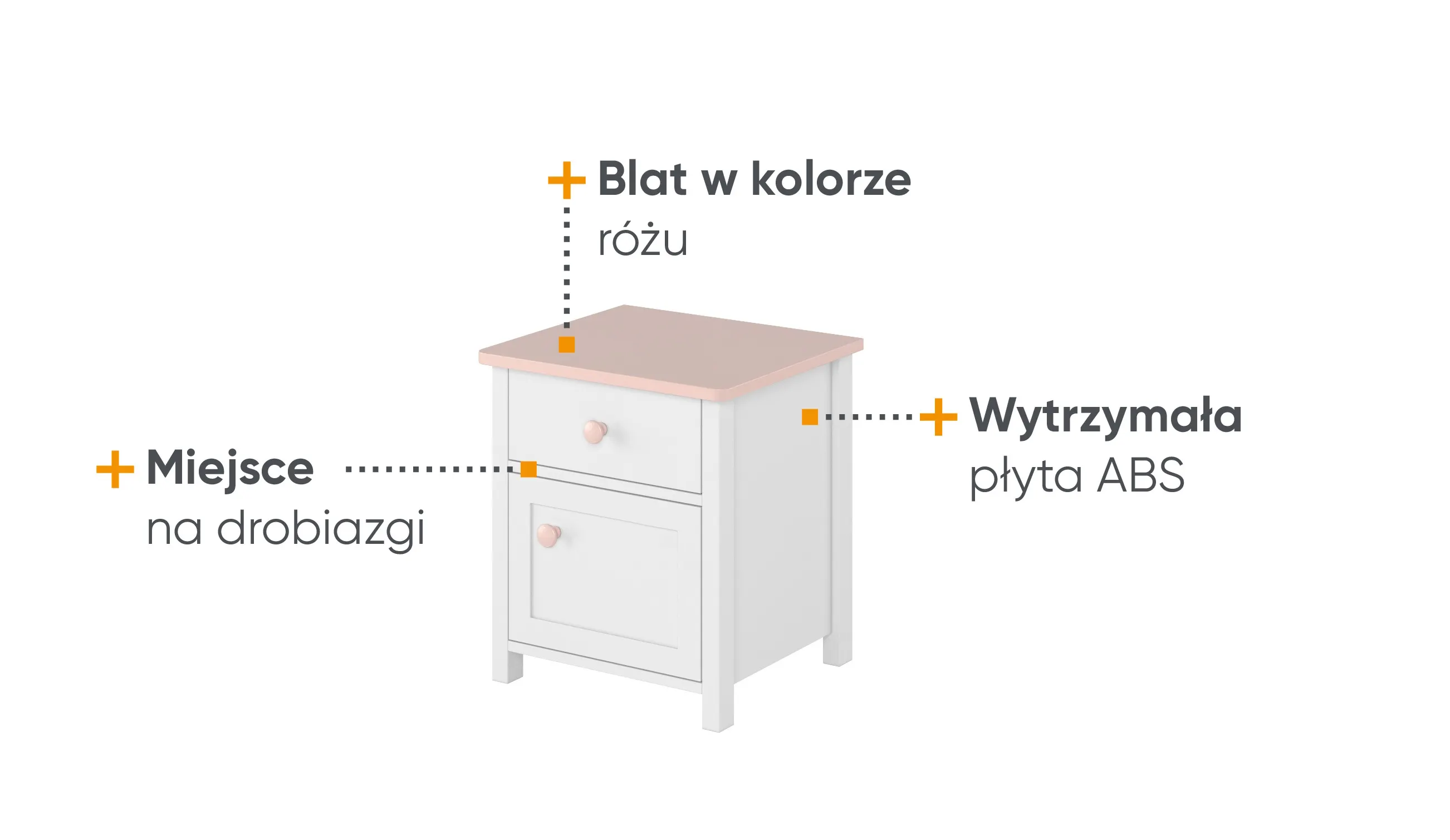 Szafka nocna LUNA LN-07 biało-różowa - LN7BR