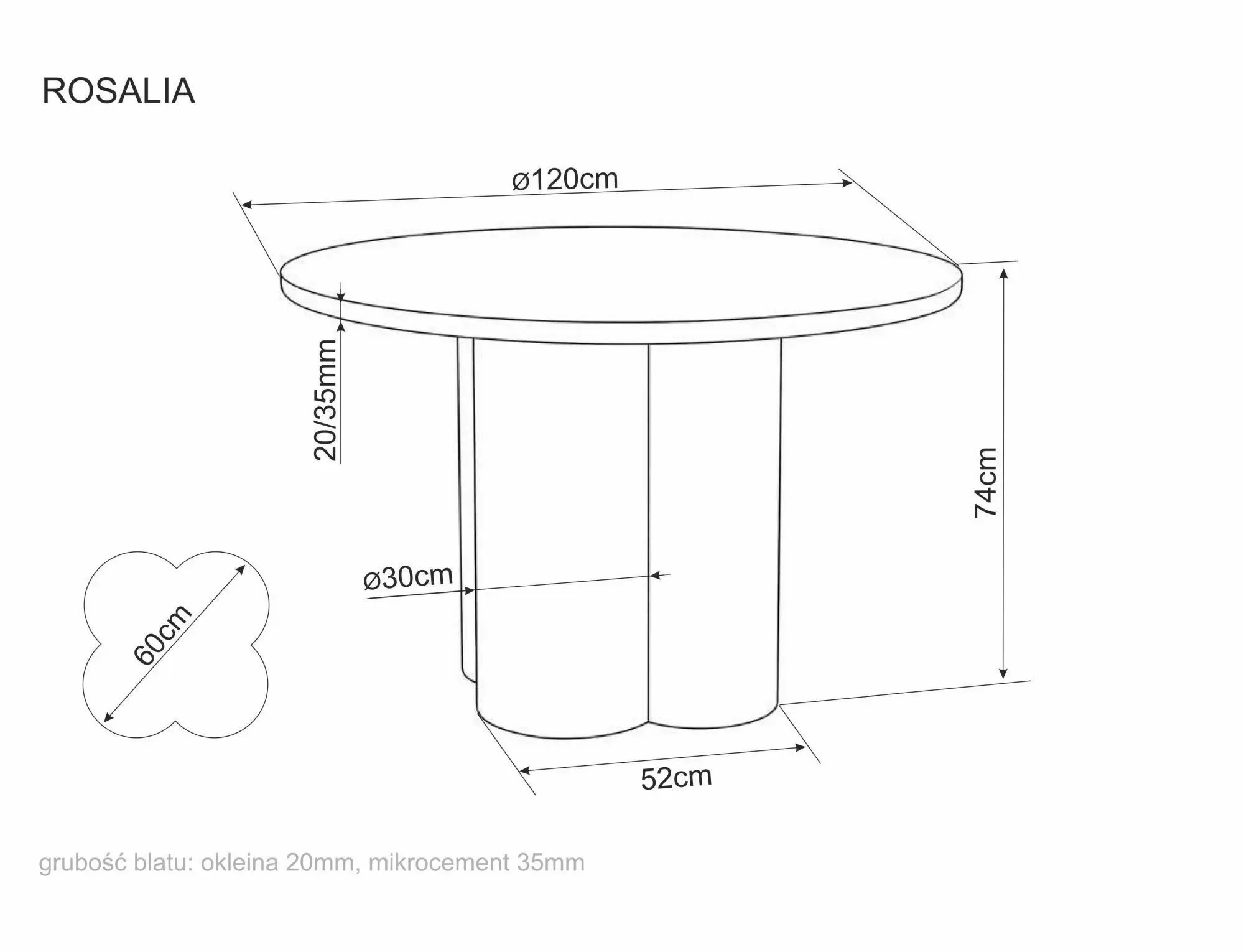 image stół, okrągły, podstawa kolumnowa, średnica 120 cm, wysokość 74 cm
