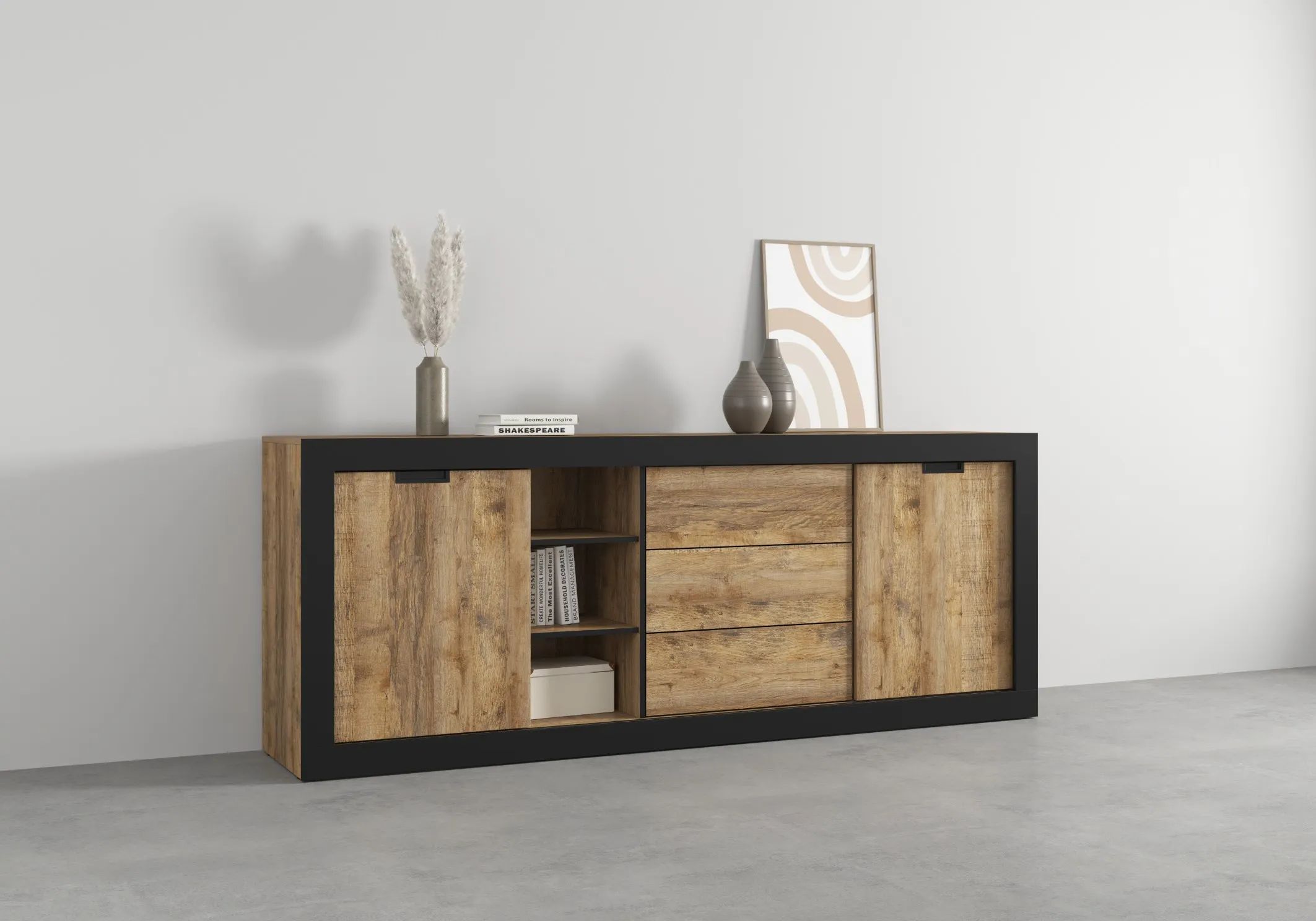 Komoda 2-drzwiowa z 3 szufladami TUDOR - dąb samdal, czarny - 24WSNZ25