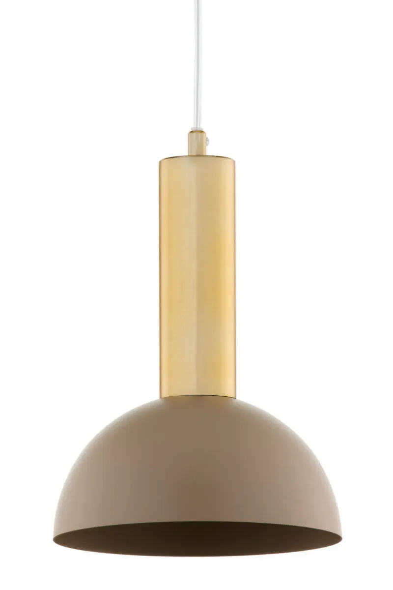 lampa wisząca, metalowa lampa, korpus złoty, półkula, zasilanie kablowe