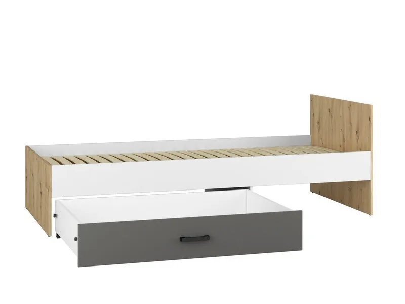 Łóżko FINI 09 młodzieżowe ze stelażem 90x200 biały, antracyt, dąb artisan - 1FINI09-001