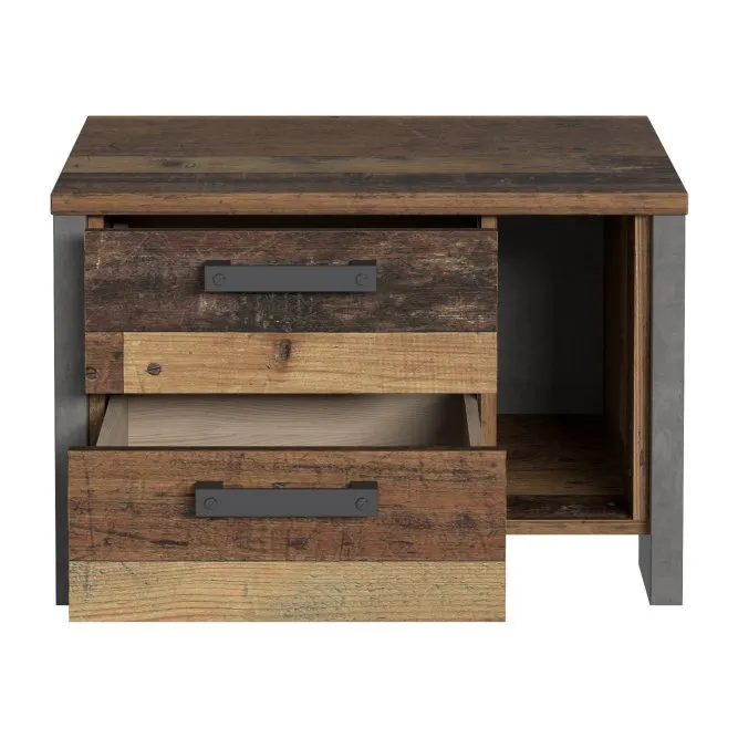 Szafka nocna CLIF z 2 szufladami i wnęką - old wood vintage, beton