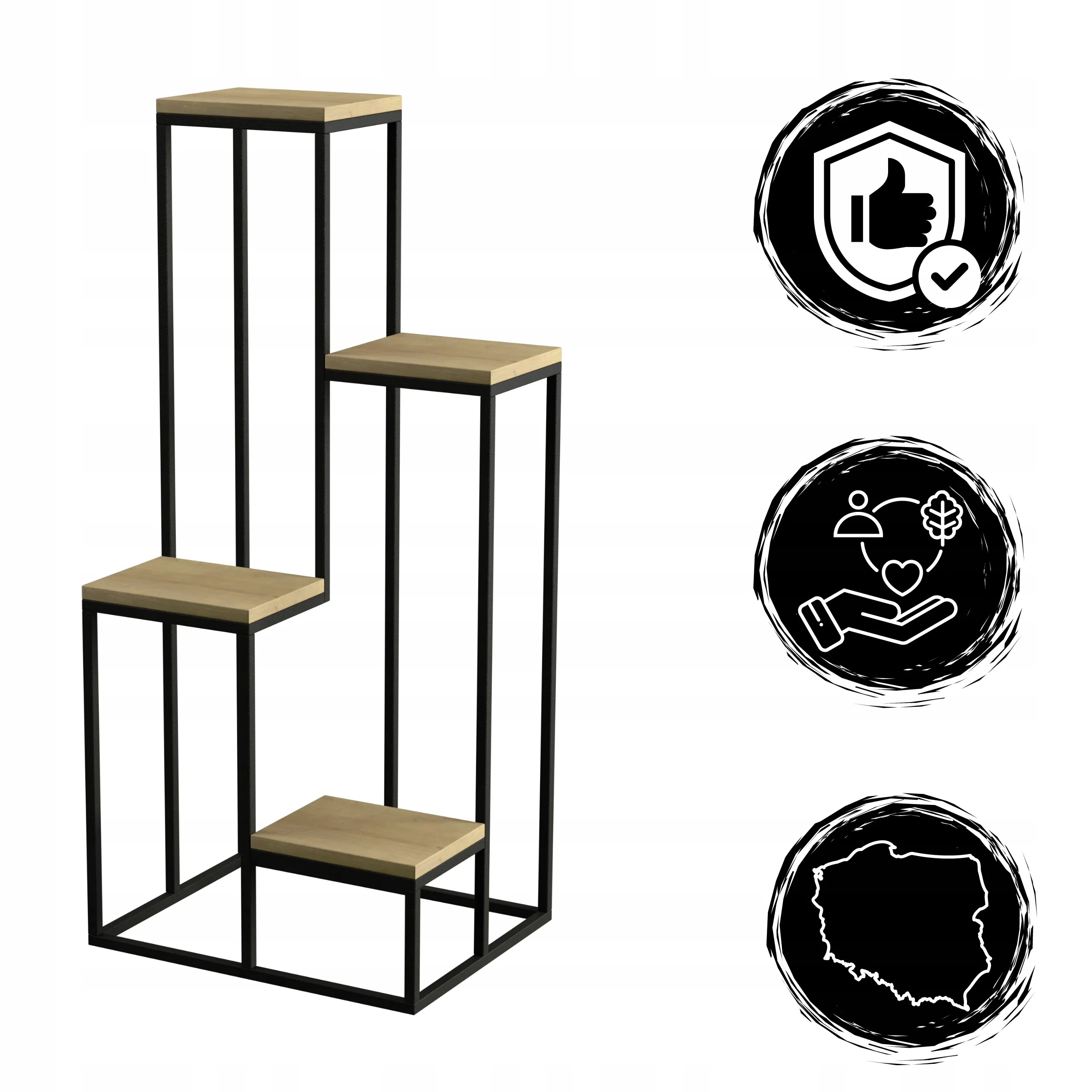 Kwietnik stojący 4-poziomowy TULUZA 40x40x112 czarny naturalny - LD_TZ000048