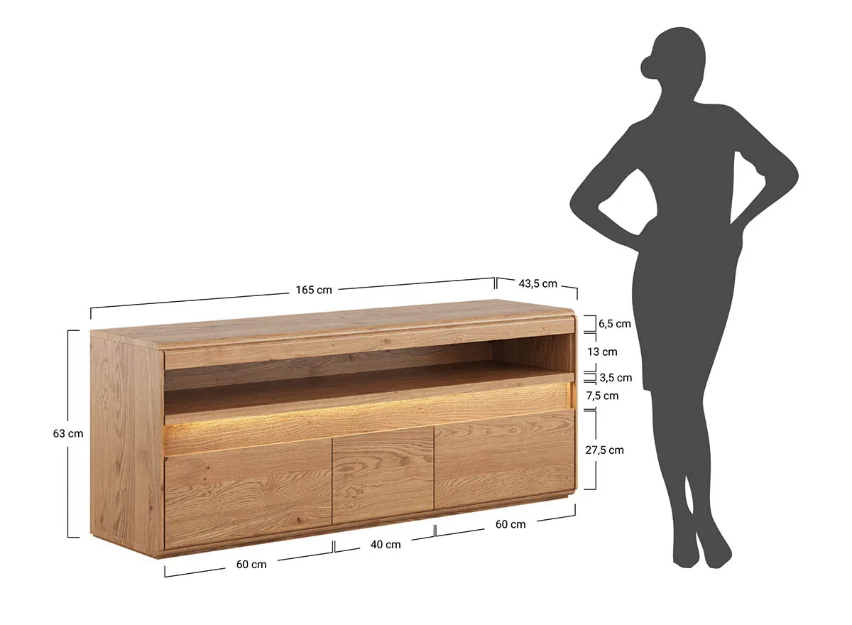 Szafka RTV drewniana DIVISIONE listwa led 165 cm dąb olejowany - ZIDIV09