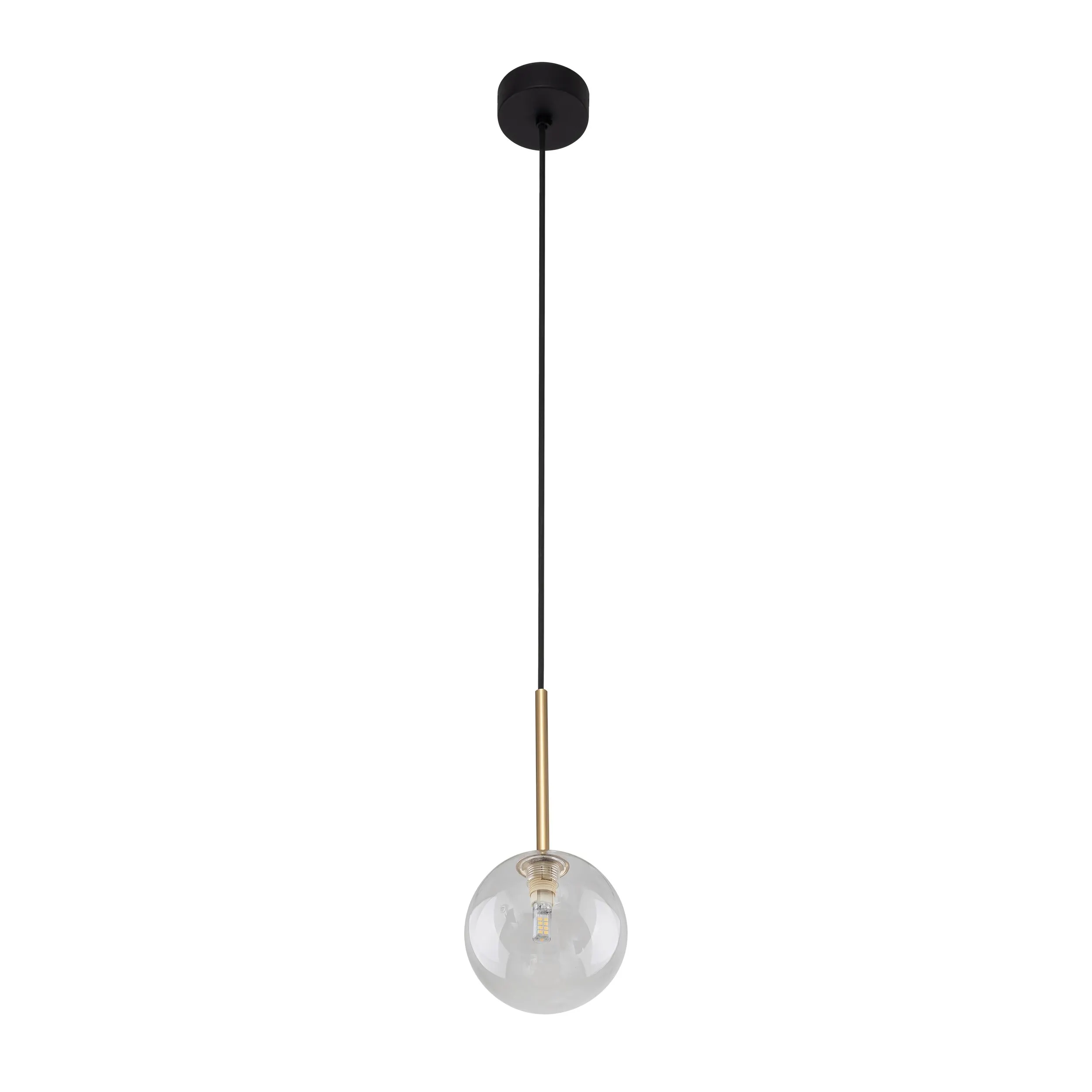 Lampa wisząca NILOS czarna ze złotym elementem z transparentnym okrągłym szklanym kloszem 160x12cm