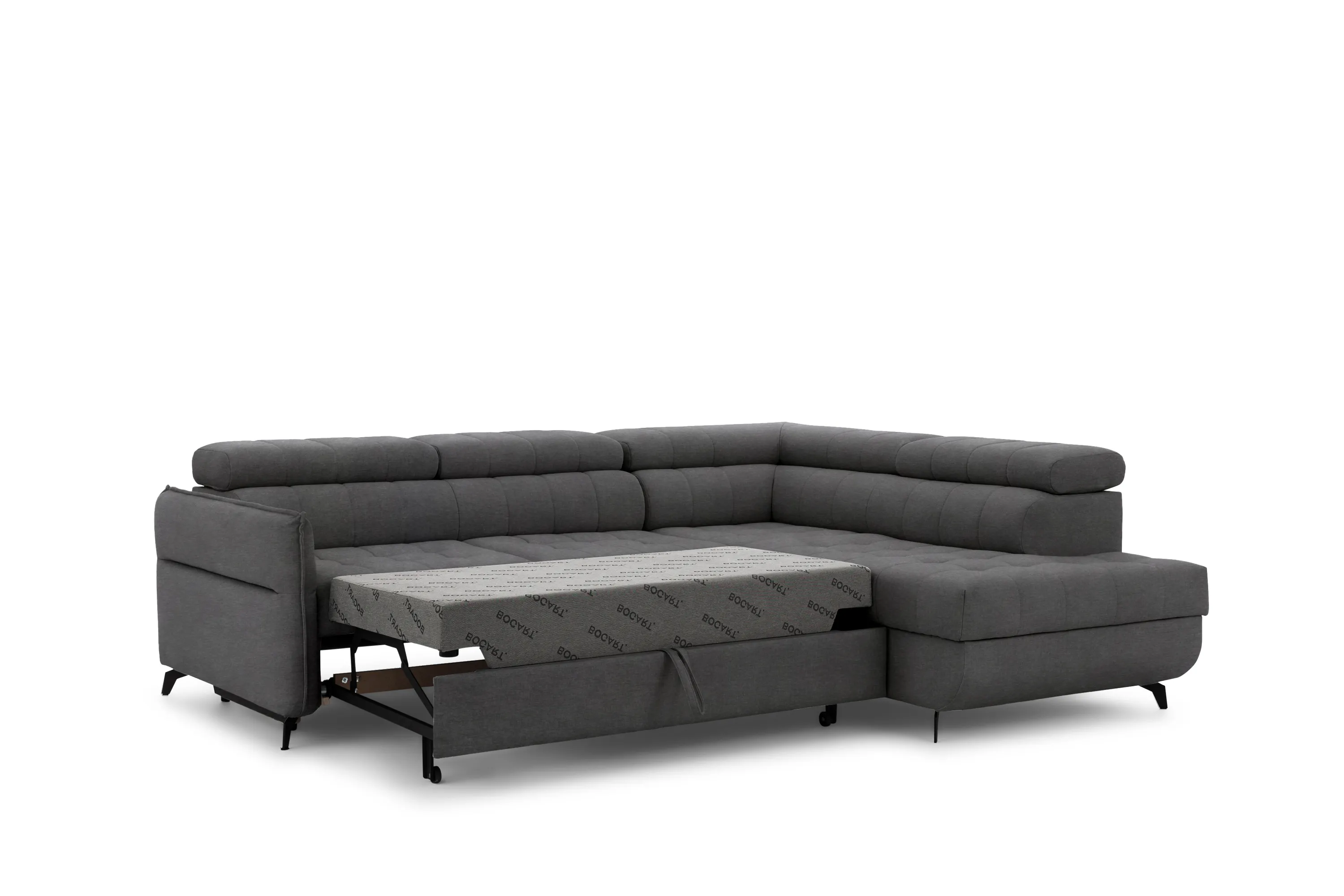 Narożnik prawostronny ELARIAS L regulowane zagłówki i podłokietniki tkanina Zetta 305 grafitowy - B_162441