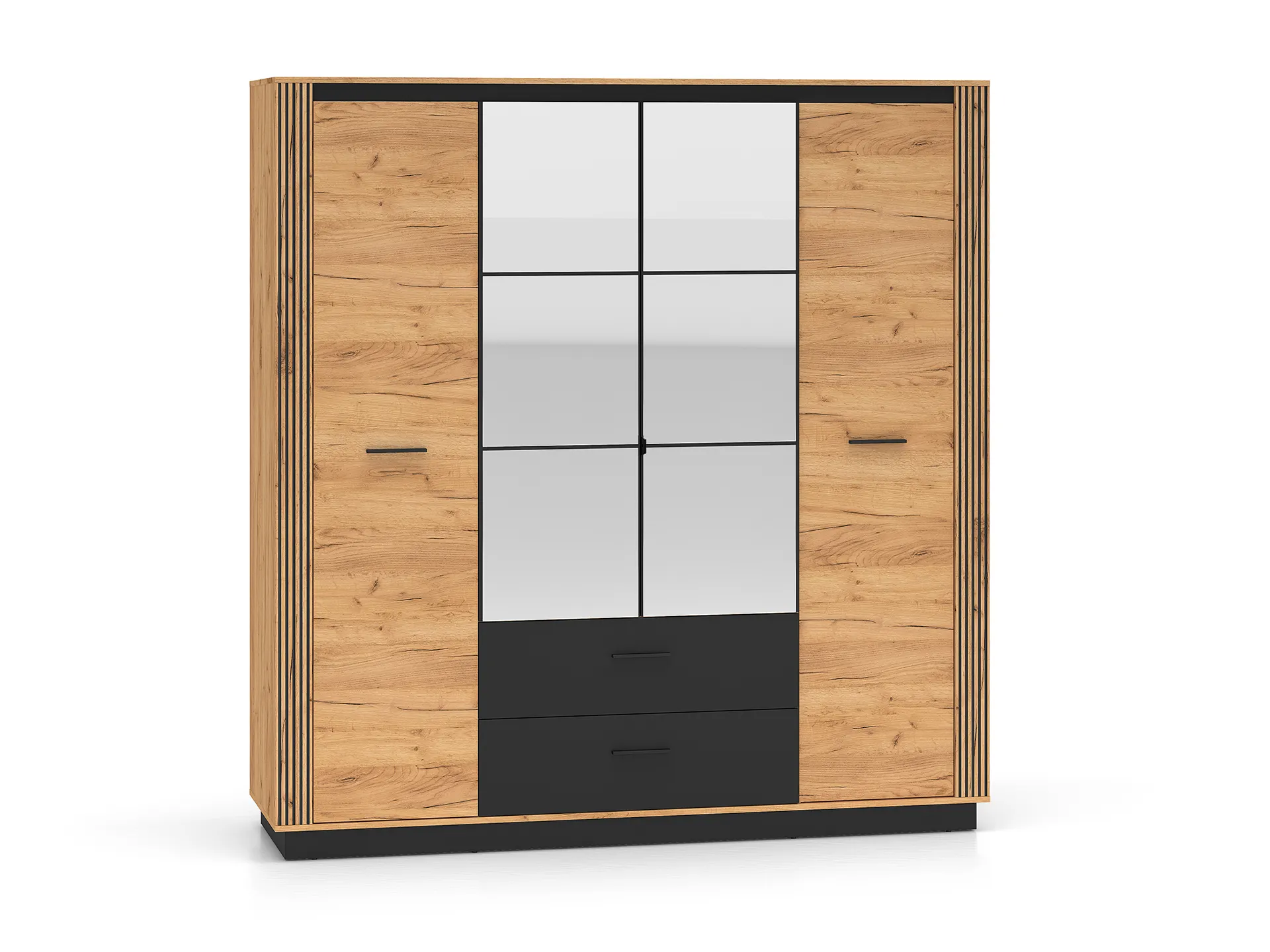 Szafa z lustrem 4-drzwiowa z 2 szufladami URSO 01 craft złoty-czarny Szafa, Meble, Szafka