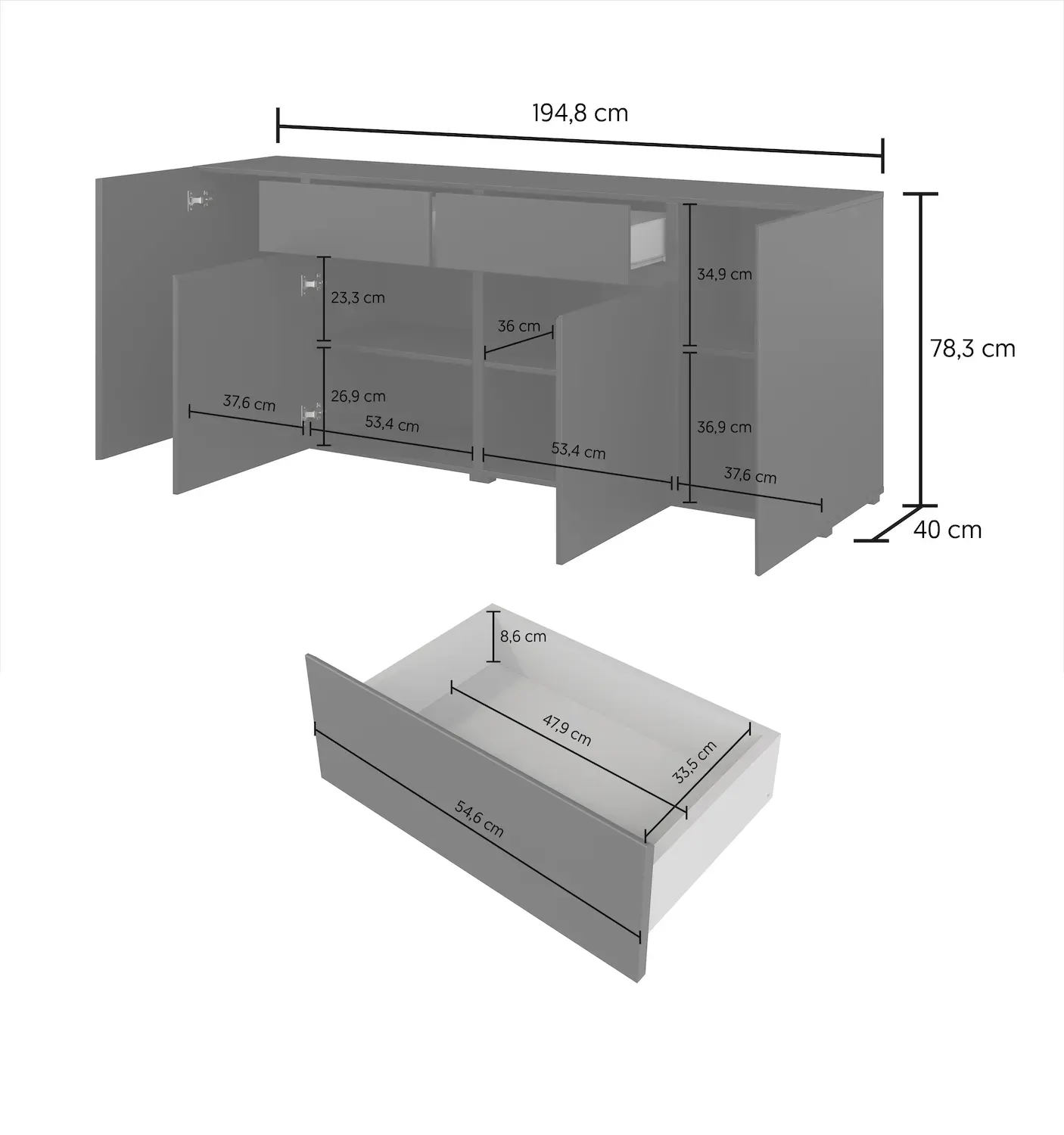 Komoda 4-drzwiowa z 2 szufladami ASYMETRIC czarny onyks - 24W3OA47
