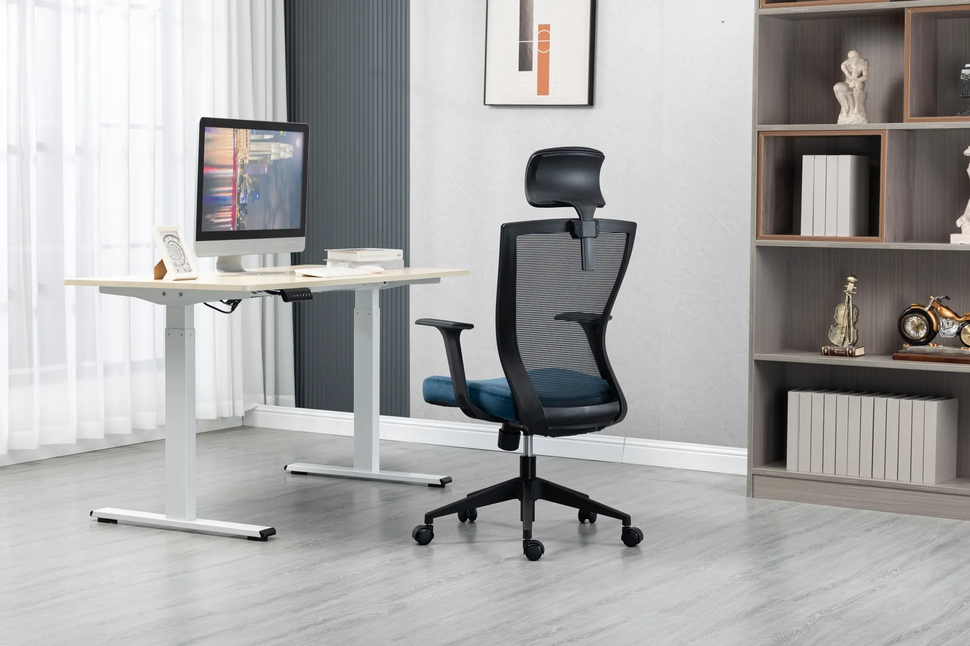 Fotel obrotowy Q-328H, TILT, regulowany zagłówek, multiblock, czarny, niebieski - OBRQ328HCN