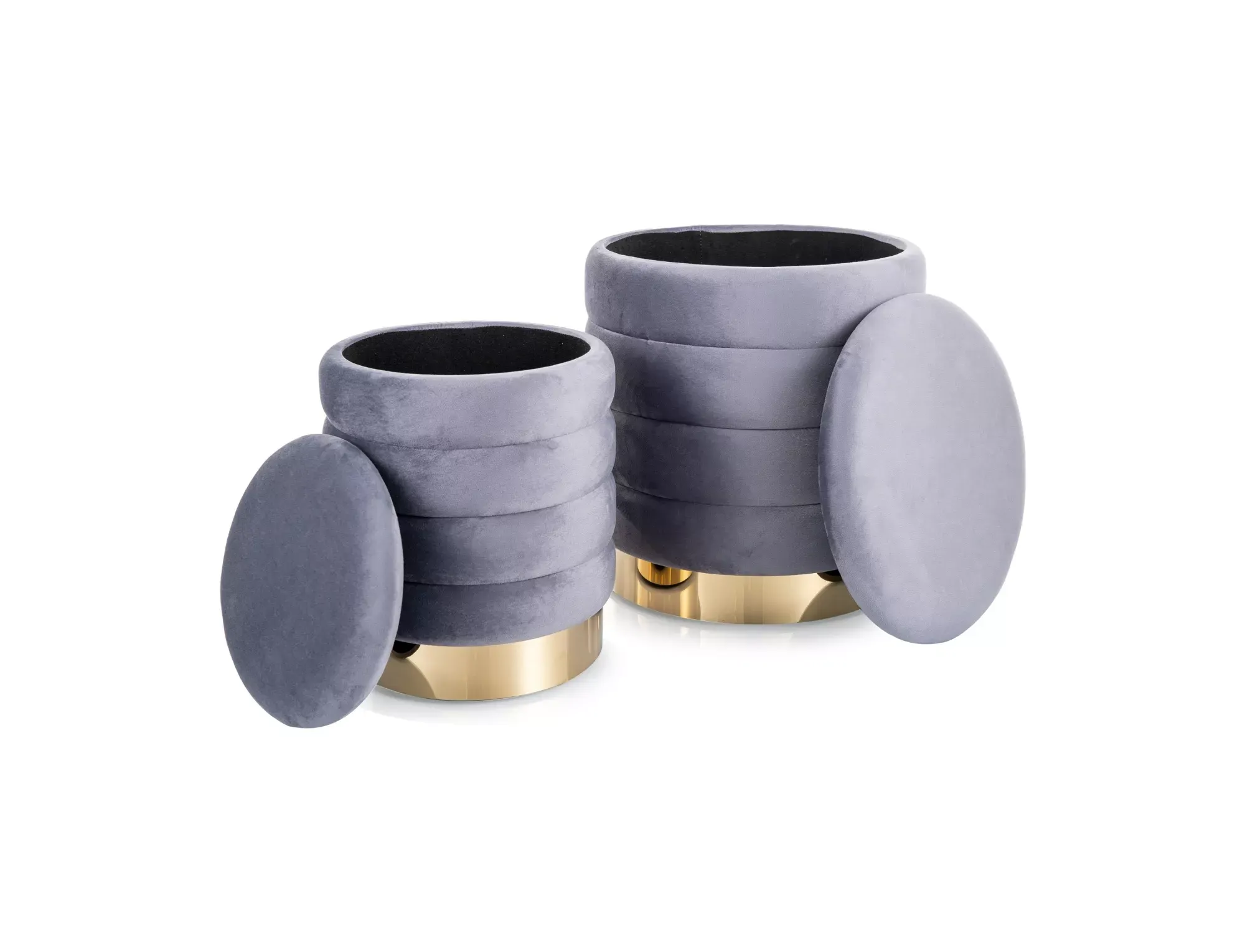 Puf z pojemnikiem BRITTA VELVET 2 sztuki szare/złota podstawa - BRITTAVSZ