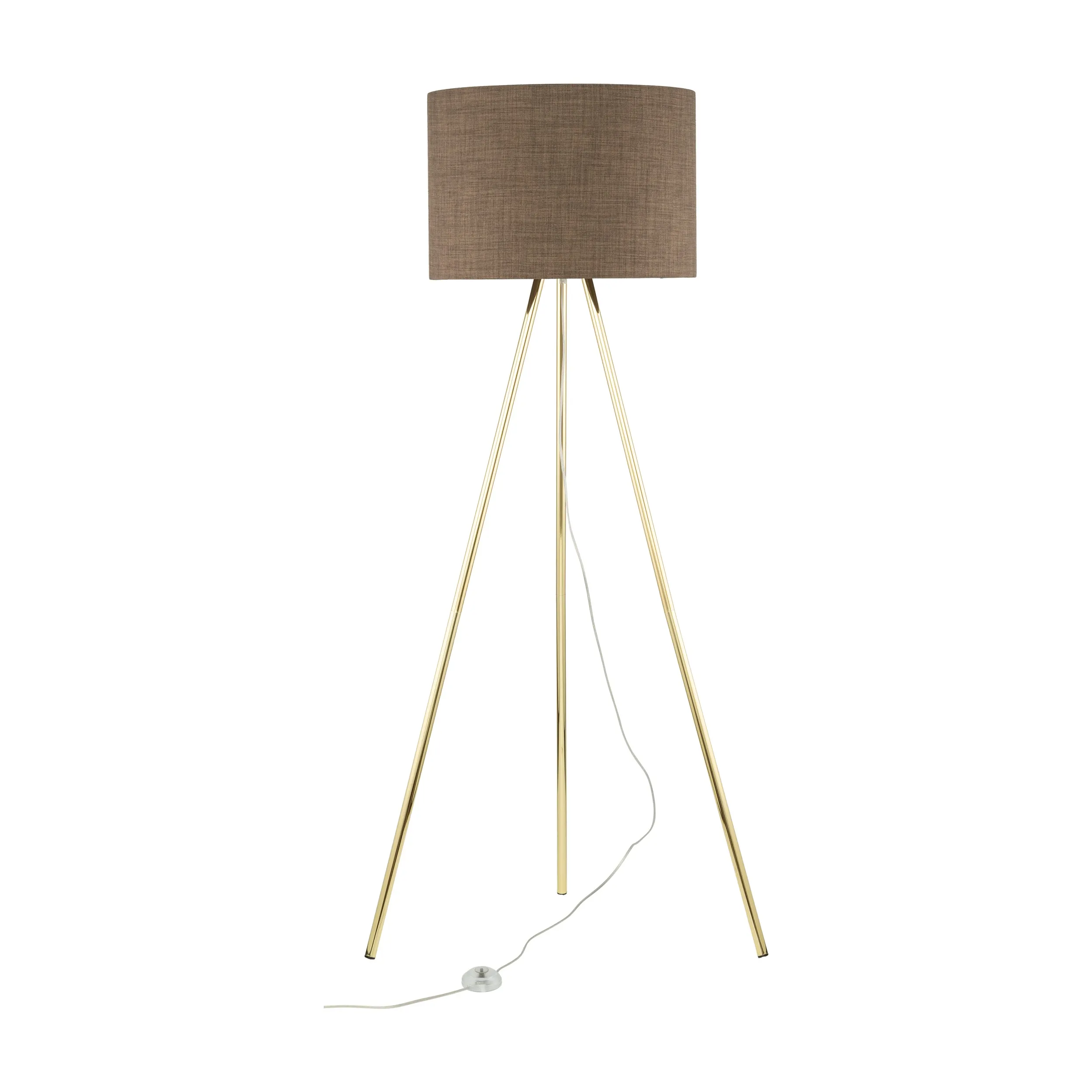 Lampa podłogowa UMBERTO złota z brązowym okrągłym abażurem 155x50cm