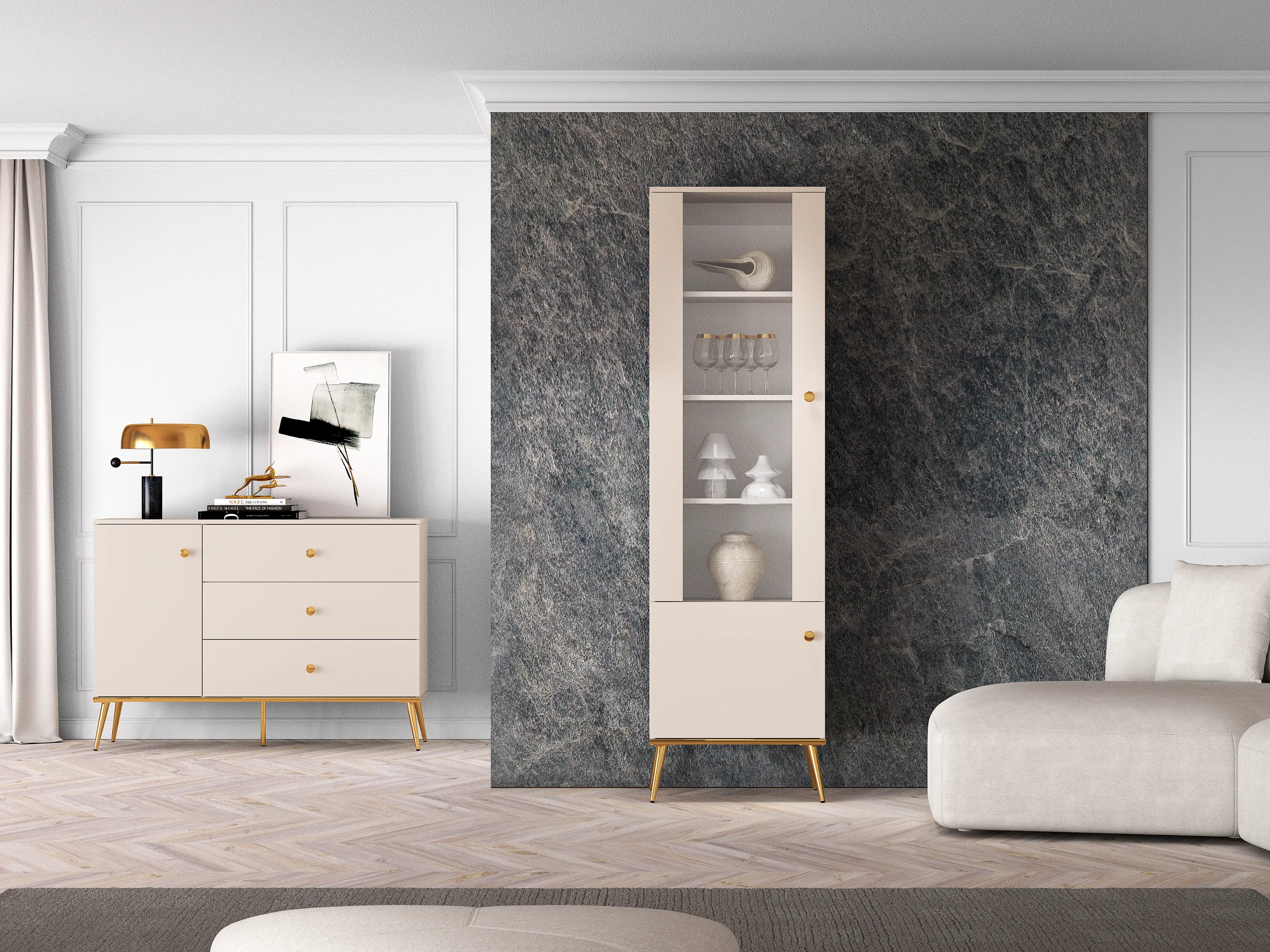 Witryna 2-drzwiowa SELGIN 01 kaszmirowy, złoty - 1SELG01-001