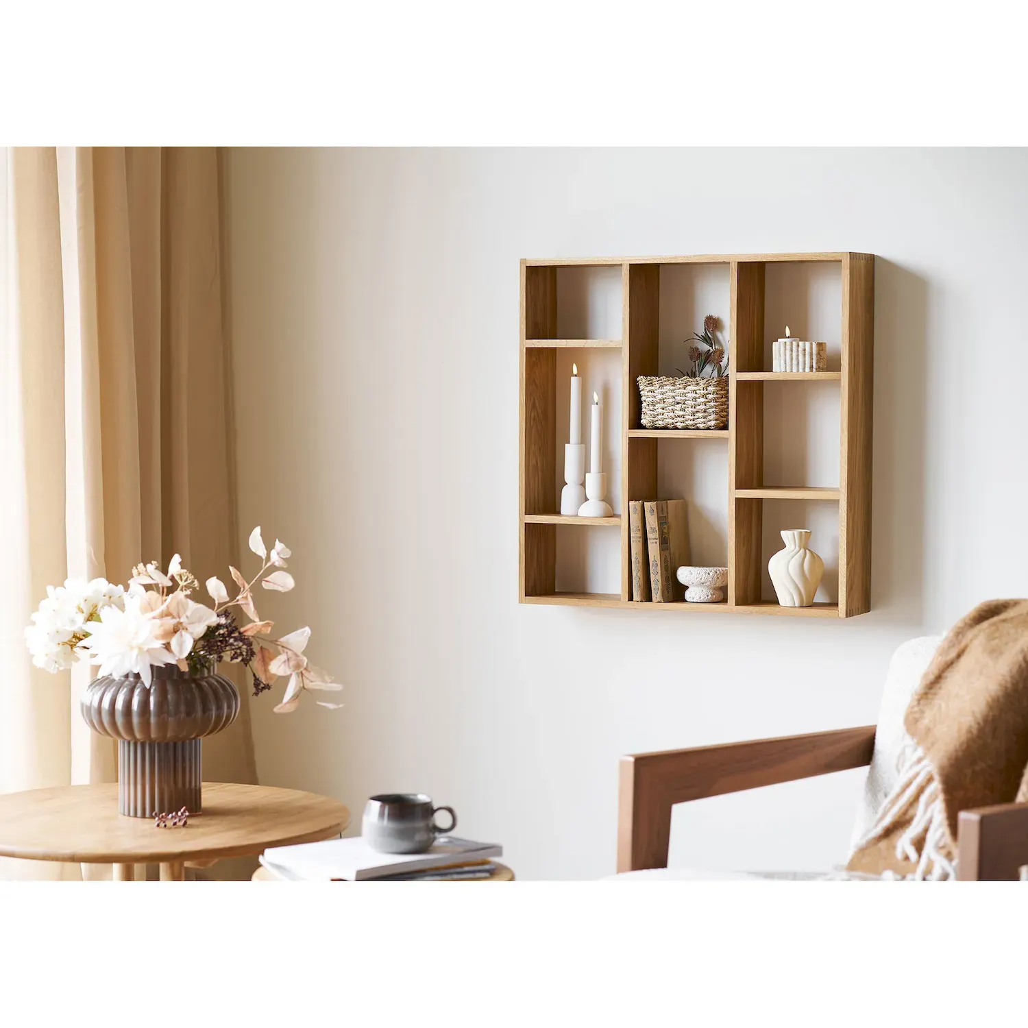 Półka ścienna drewniana z przegrodami TOWNSVILLE 15x70x70 cm naturalny - 4291140