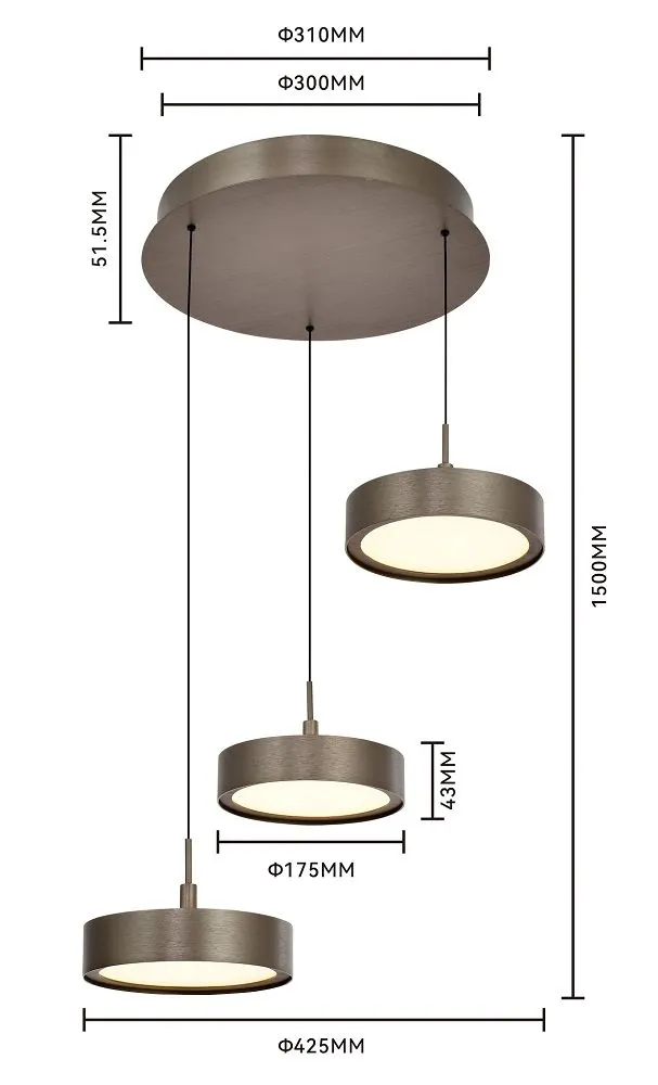 image lampa wisząca, szara lampa, round plafon, średnica 425mm, wysokość 1500mm