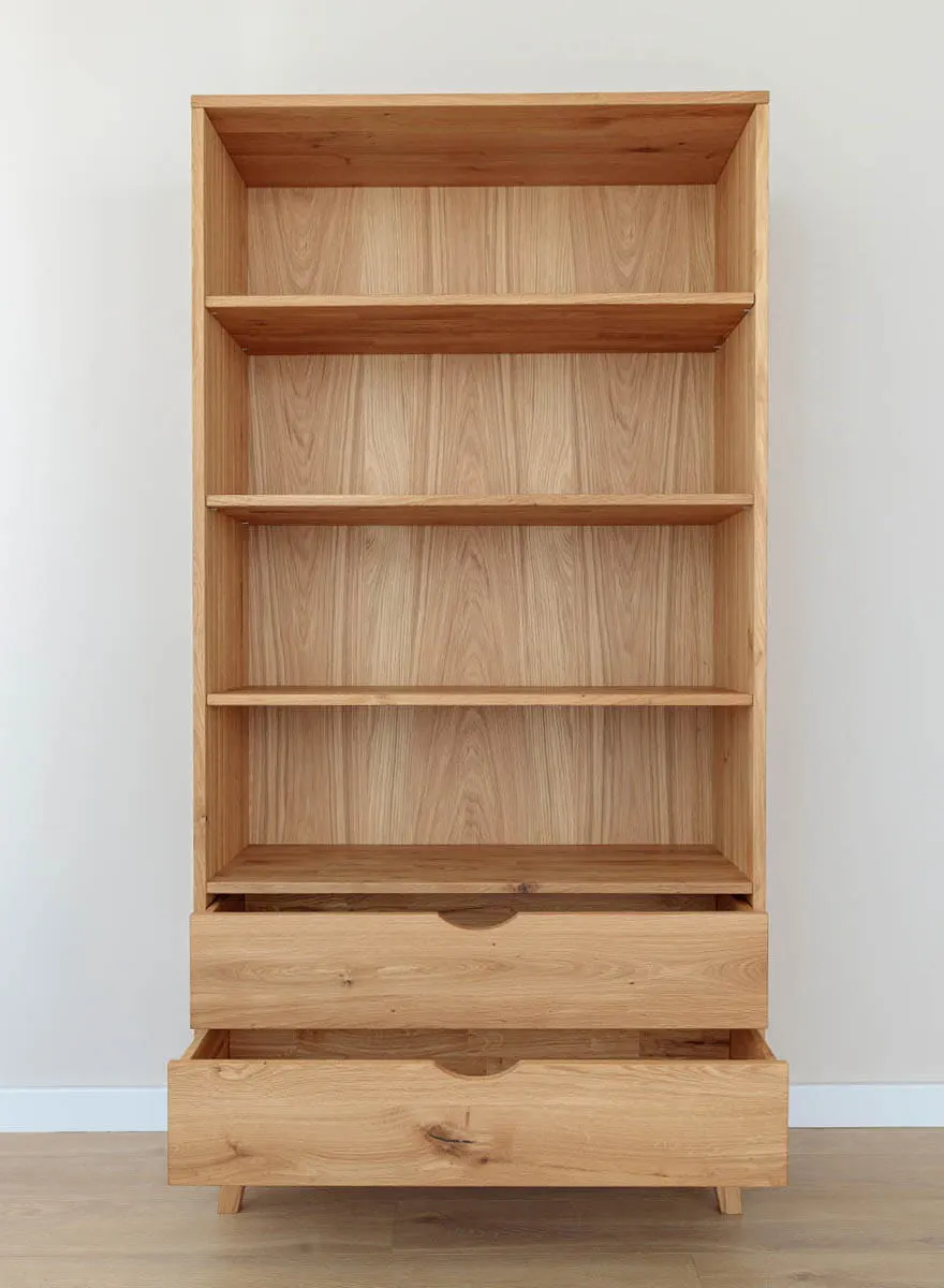 Regał z 2 szufladami SIMONA lity dąb olejowany - PRHSIM04