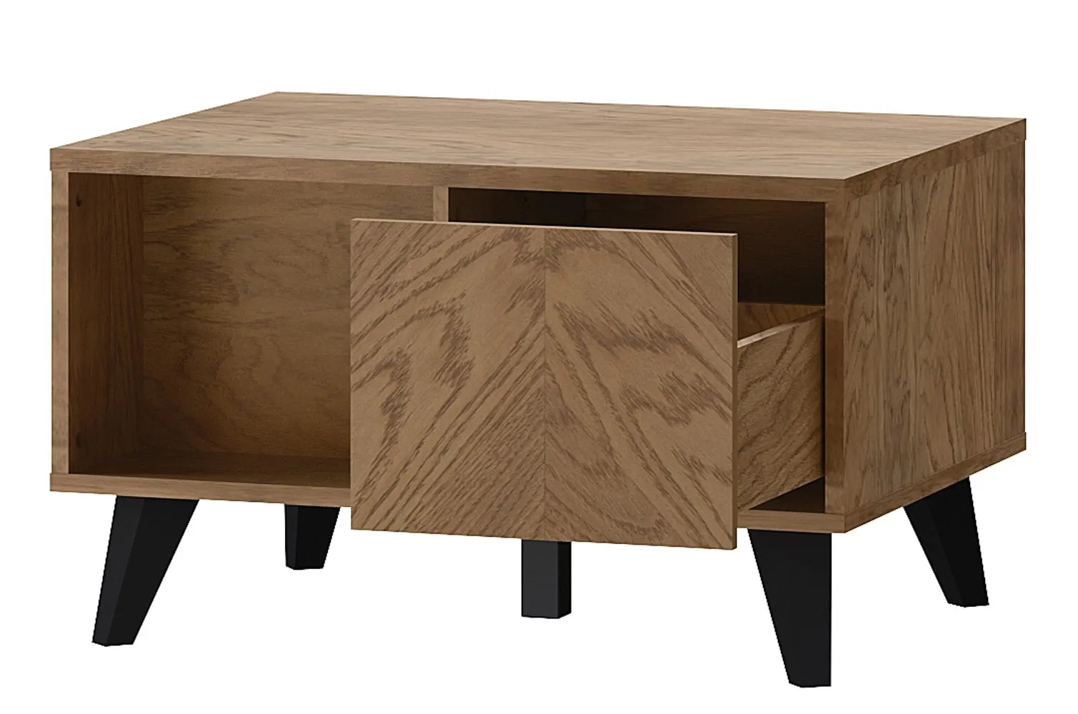 Stolik kawowy z szufladą i półką COZY 41 SZYNAKA - dąb rustical (jodełka), czarny - TH-100-1583