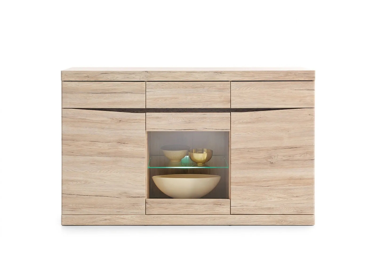 Komoda z witryną 3-drzwiowa z 3 szufladami SUMMER TYP 43 Dąb Sanremo jasny, Arusha - 6003005000361