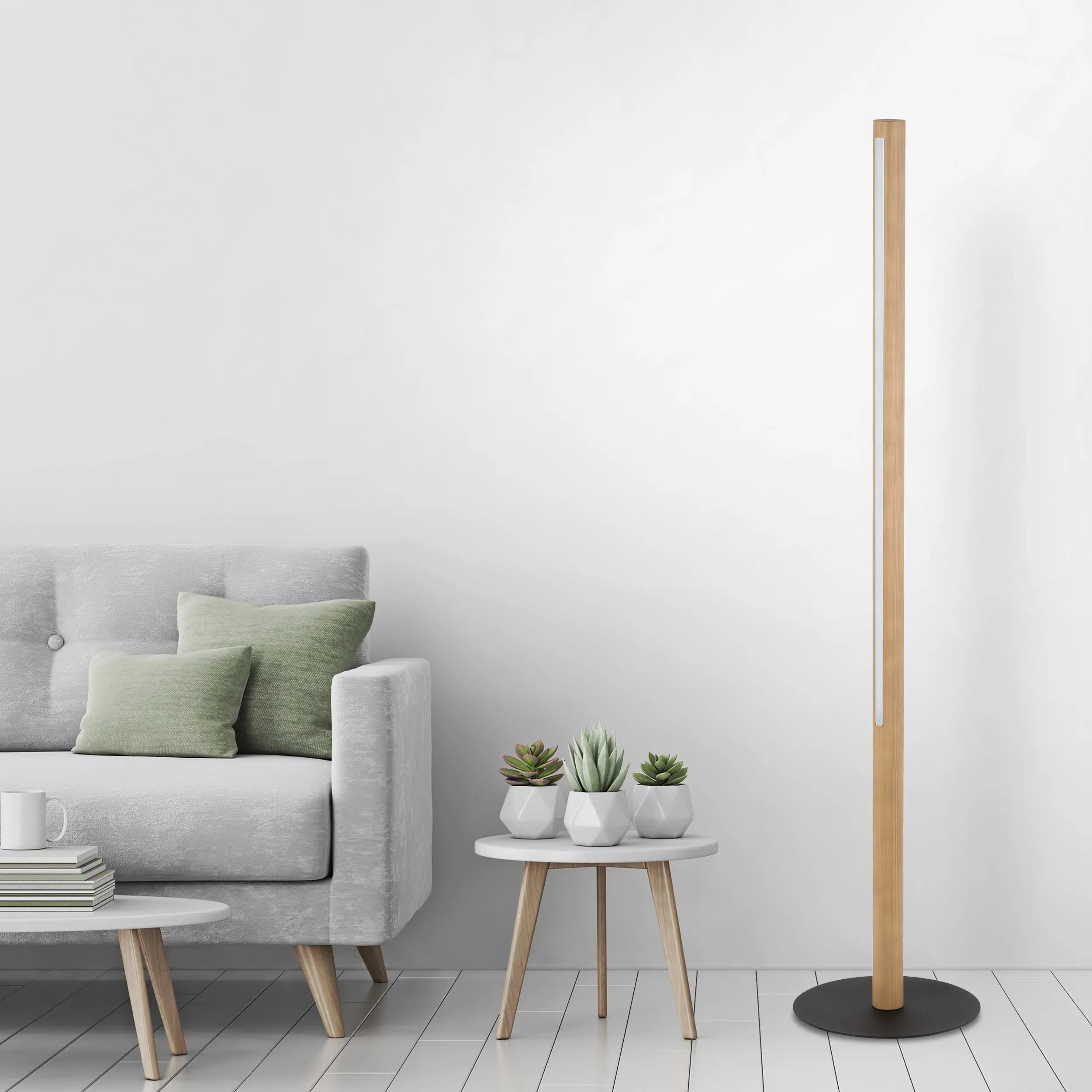 Lampa podłogowa ROLLO LED 15W jasne sosnowe drewno na czarnej okrągłej podstawie 140x30cm - TK_1409