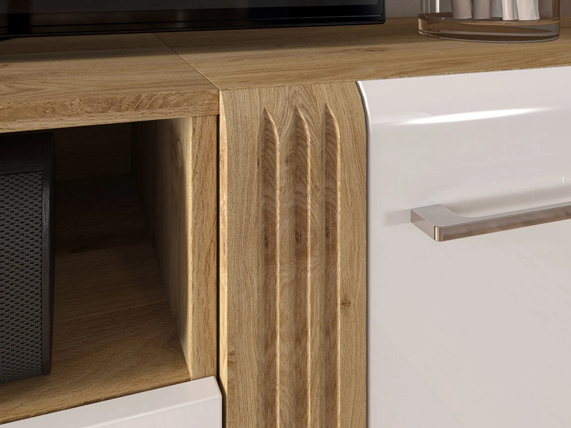 Dostawka do szafki RTV ADAGIO 08 dąb castello, biały połysk - 1ADAG08-001