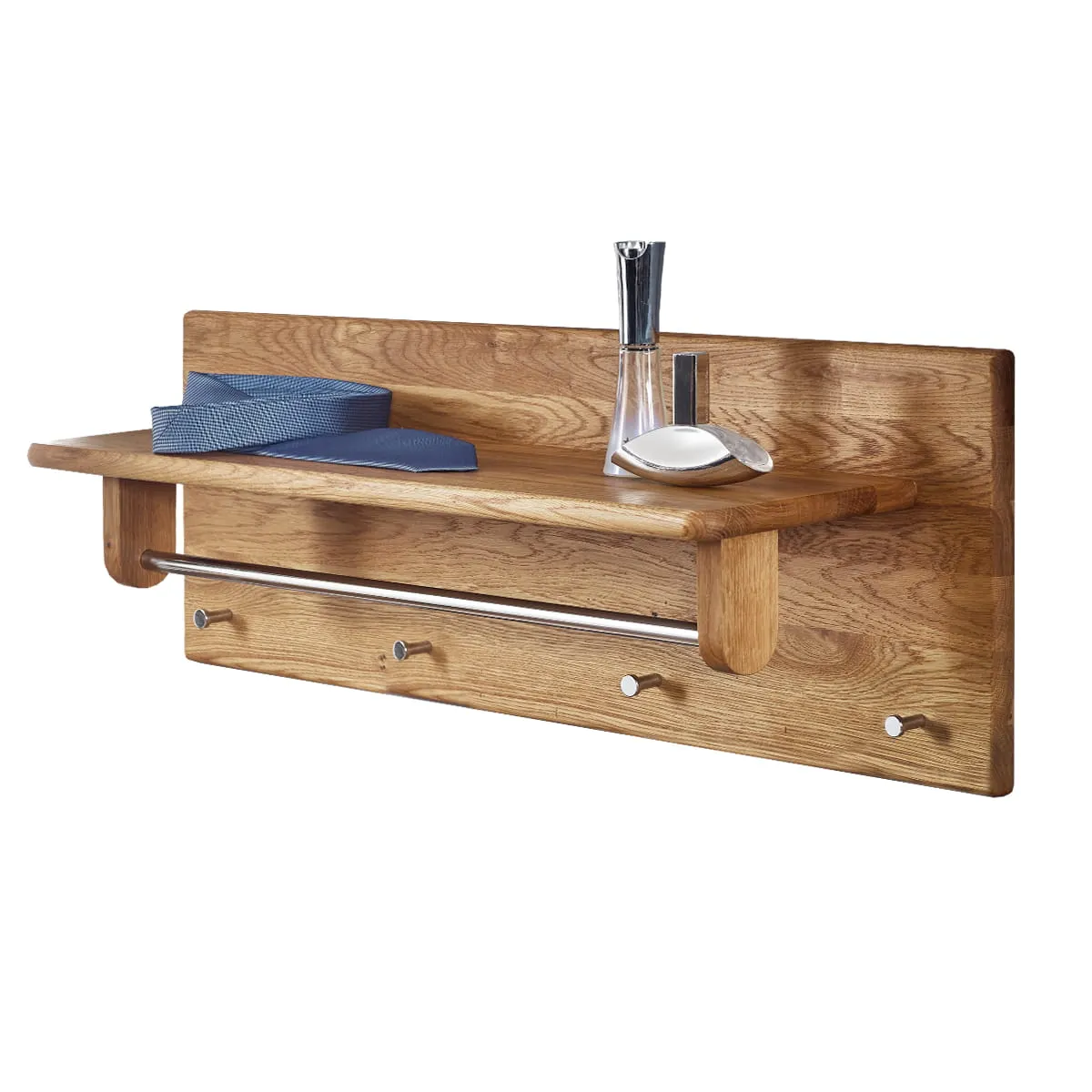 Wieszak dębowy ścienny GIALO z półką i haczykami Drewno, Półka, Drewno drzewne, Barwione drewno