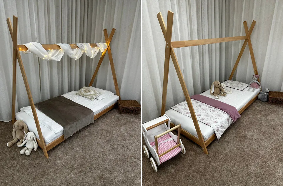 Łóżko drewniane tipi TENT 90x200 bukowe naturalne - LTENTBUK90