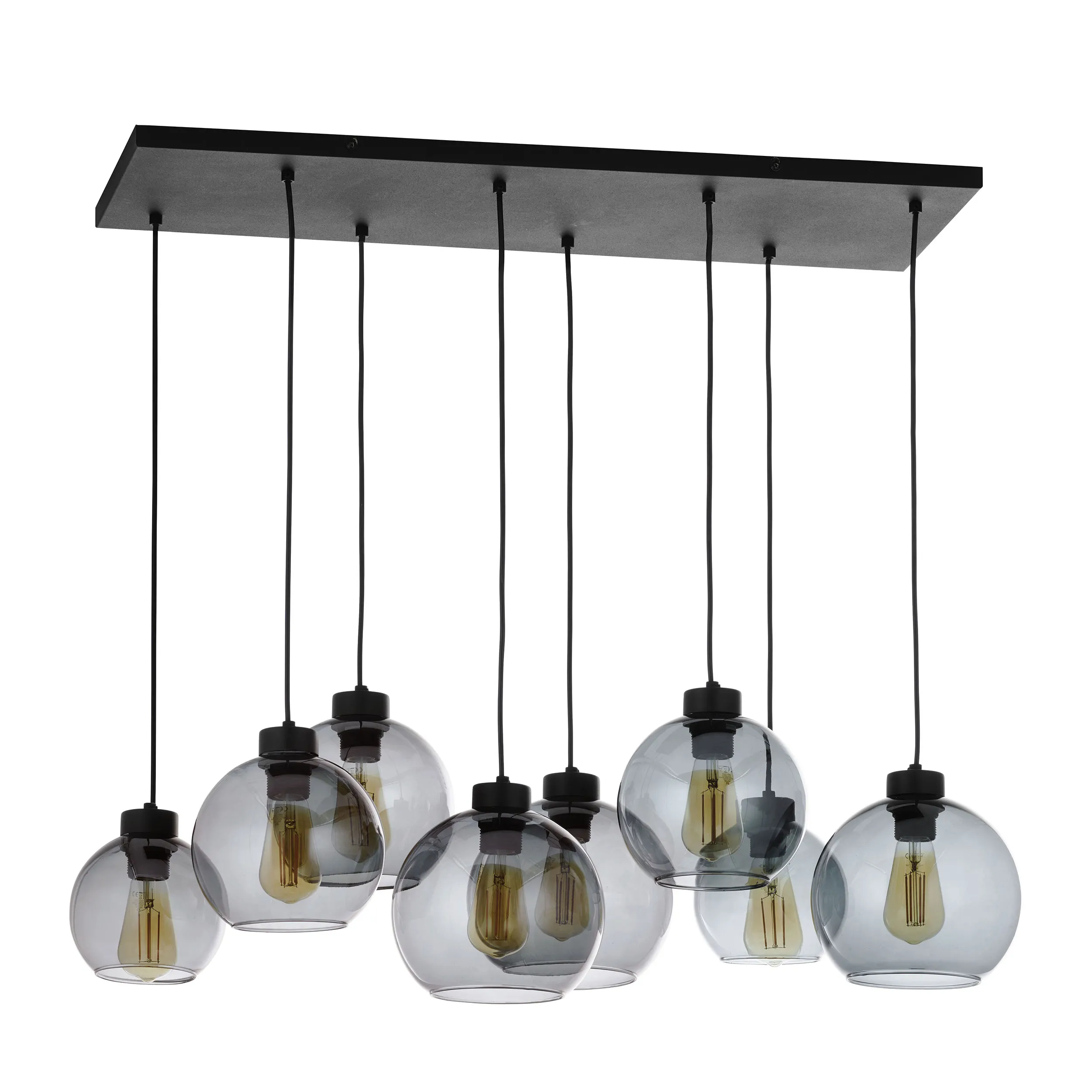 Lampa wisząca CUBUS czarna z transparentnymi szarymi szklanymi kloszami 175x95x36cm