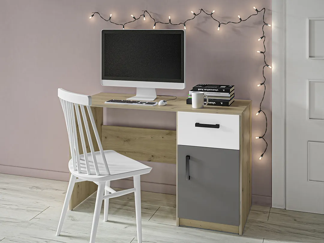 Biurko młodzieżowe FINI 08 biały, antracyt, dąb artisan - 1FINI08-001