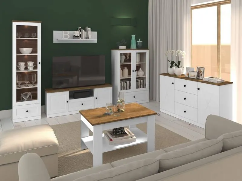 Witryna LILLE 05 Biały Mat/Dąb Lefkas z oświetleniem ML MEBLE - 1LILL05-001