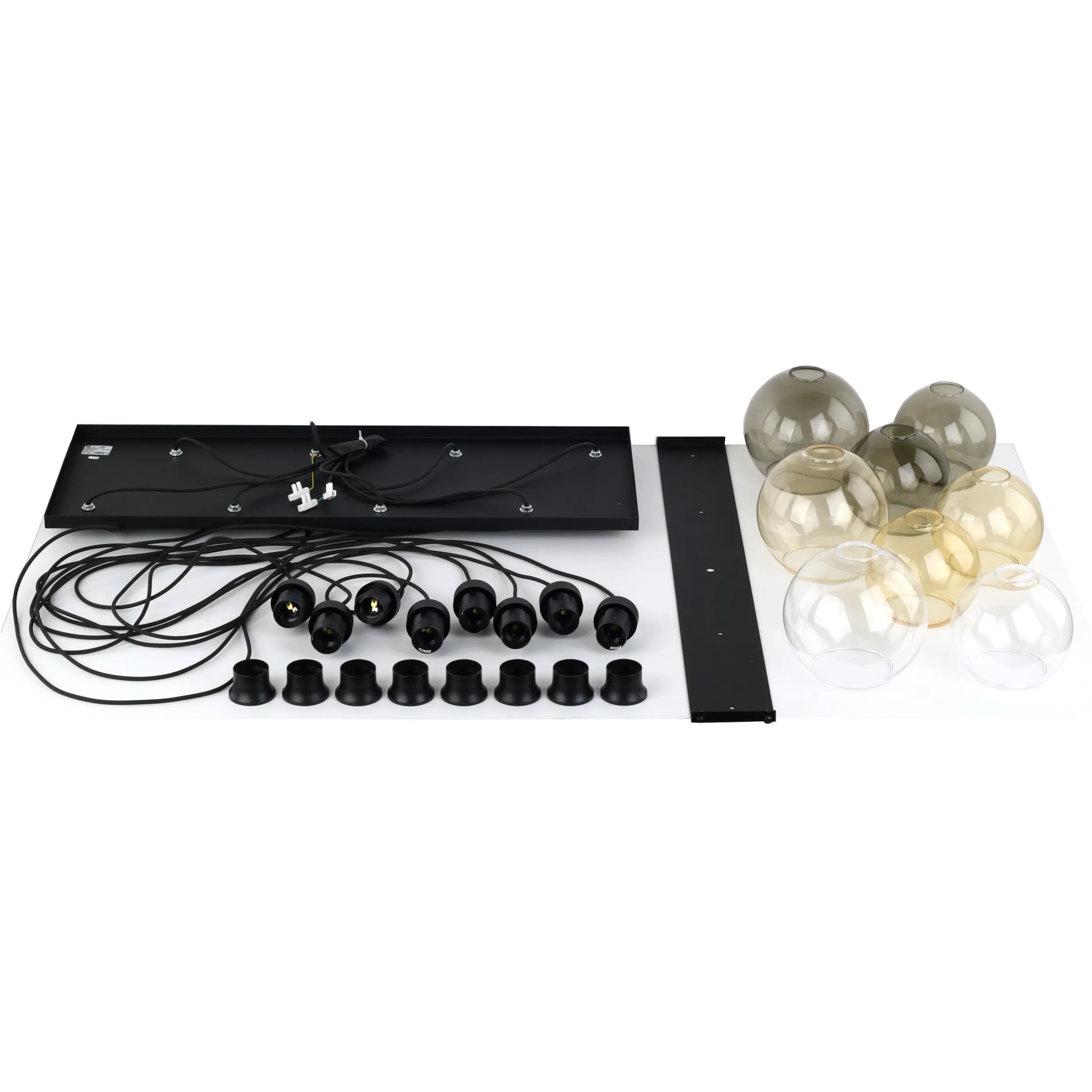 Lampa wisząca CUBUS czarna z różnokolorowymi transparentnym bursztynowym szarym kloszami okrągłymi 175x95x36cm - TK_2834