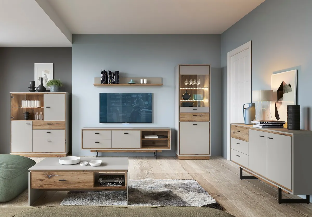 KOMODA RTV RIVERO RIVF02 SZARY KRZEMOWY/DĄB FLAGSTAFF CIEMNY - 6000000011760