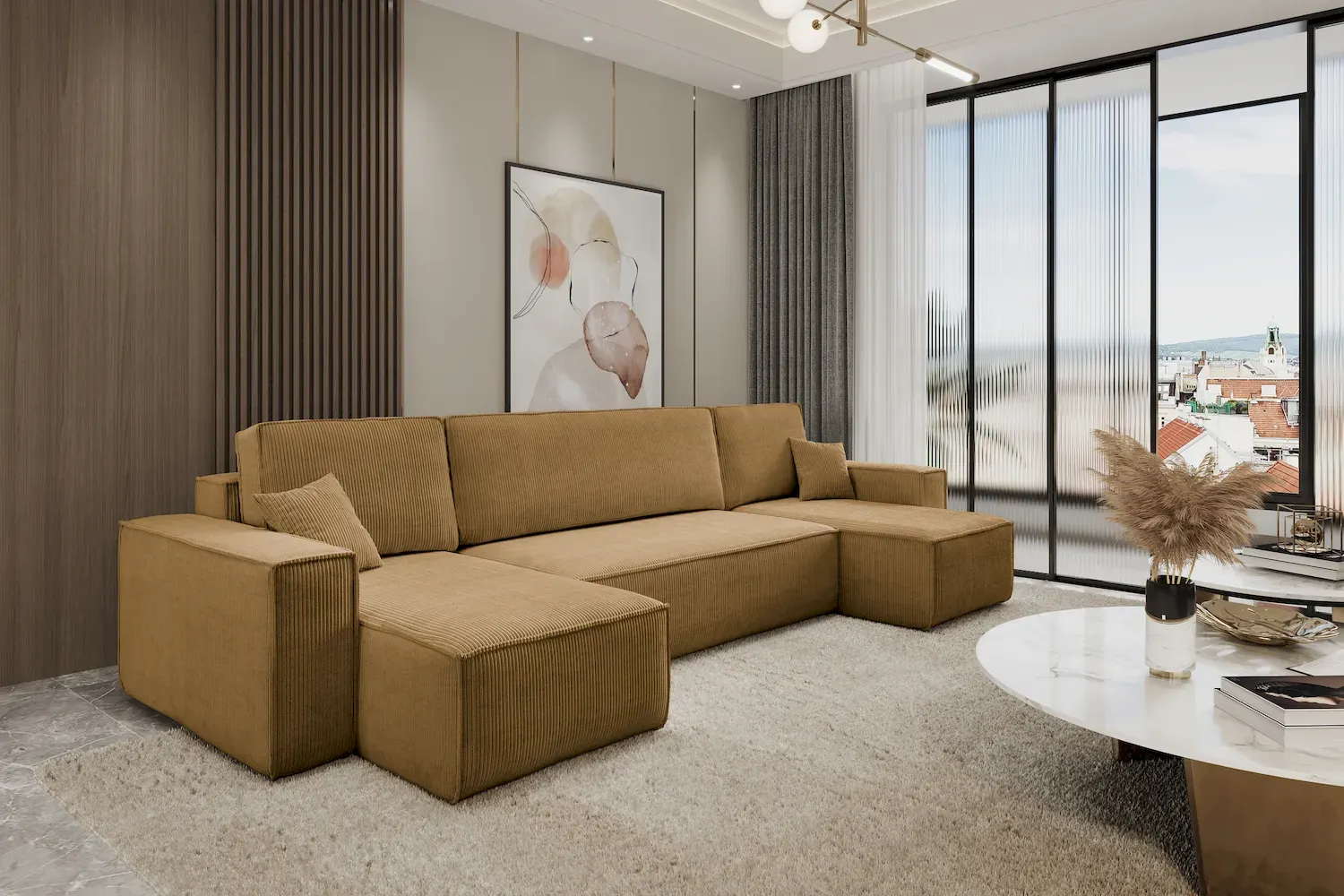 Narożnik uniwersalny KARL U rozkładany tkanina Poso 01 musztardowy - NAROZNIK_KARL_U_POSO01