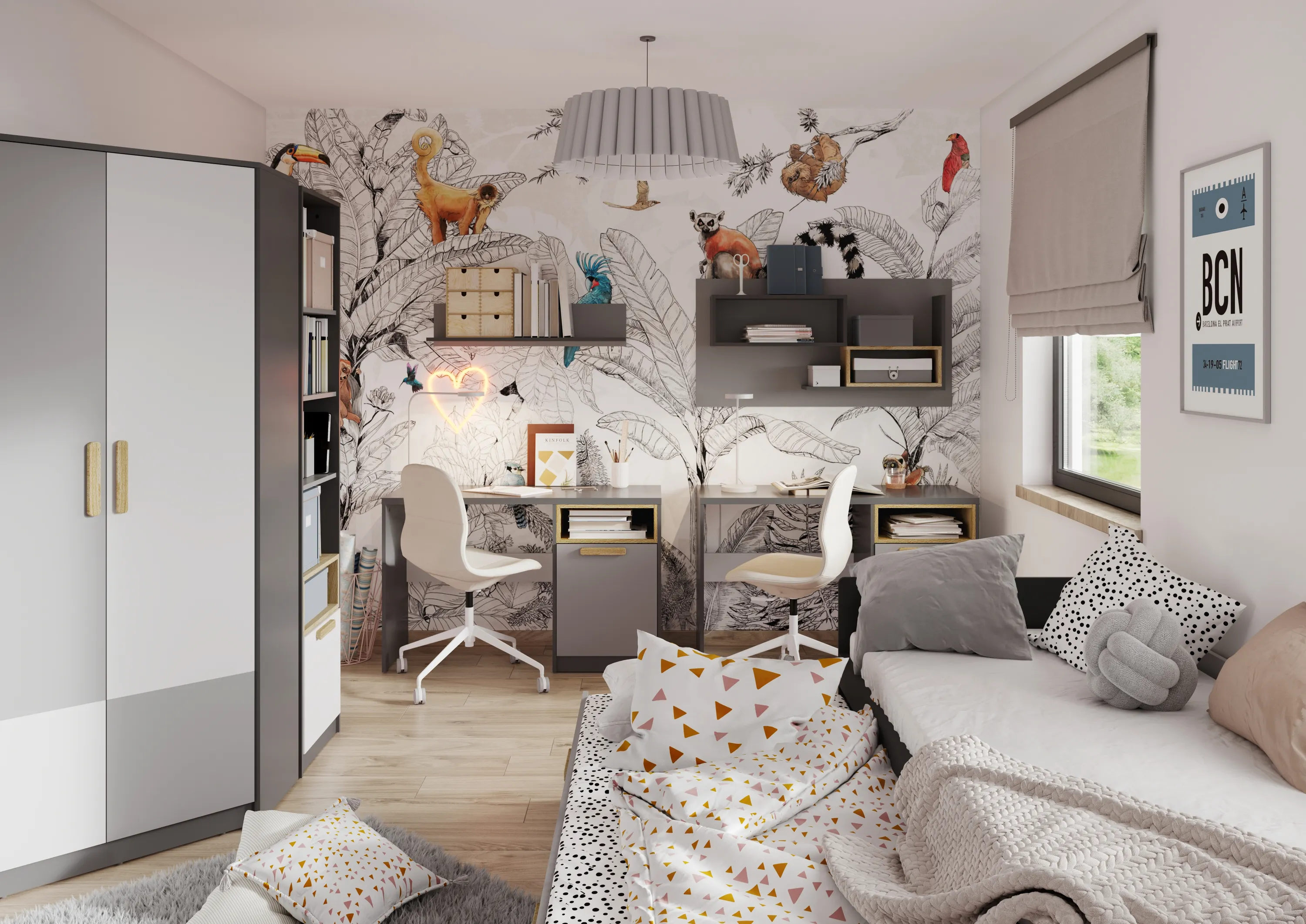 Biurko Pok PO-09 120cm grafit/buk ibsen/szary jasny - PO9GBS