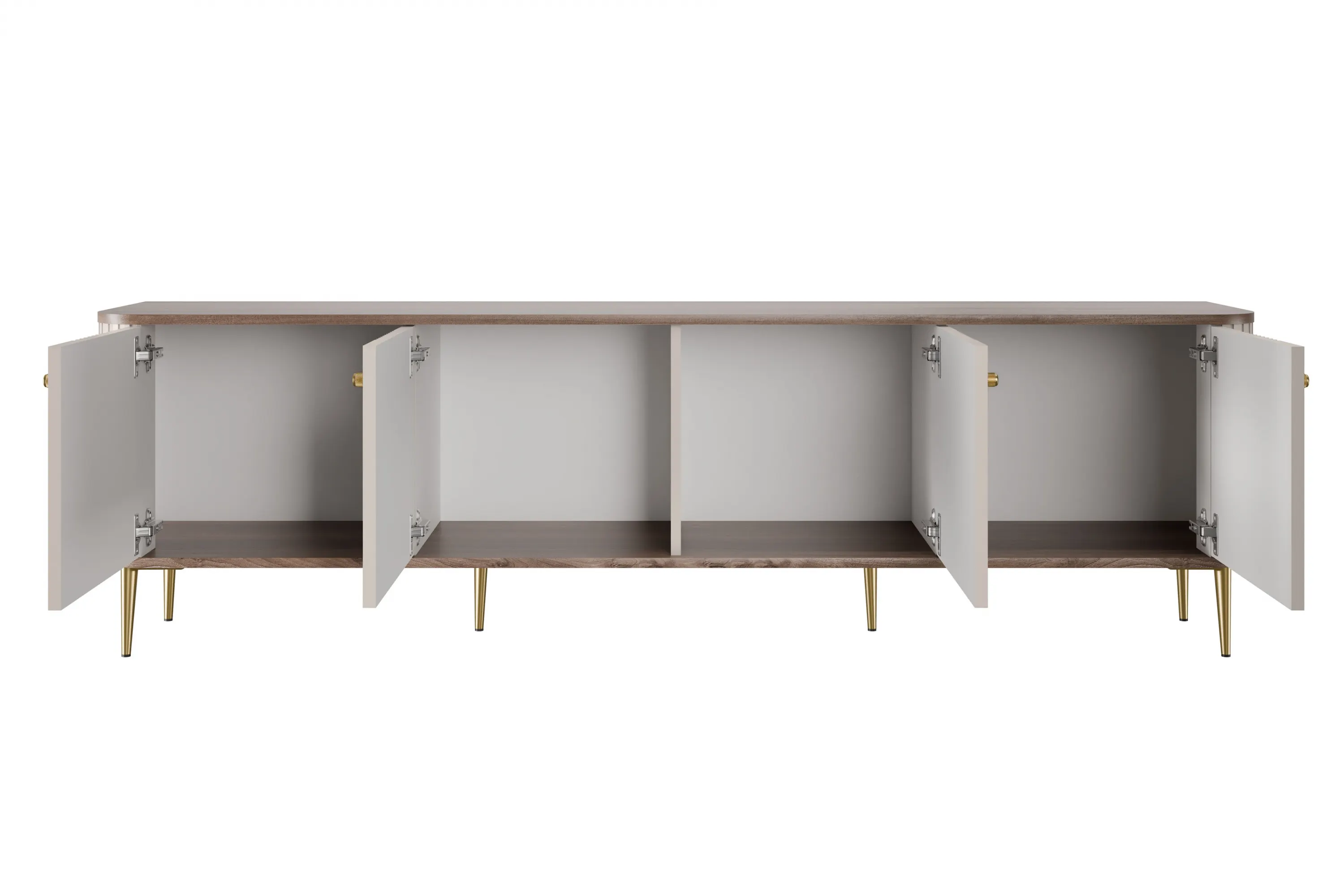 Szafka RTV 4-drzwiowa VESPER RTV 187 ryflowany front cashmere orzech złote nogi - B_163738