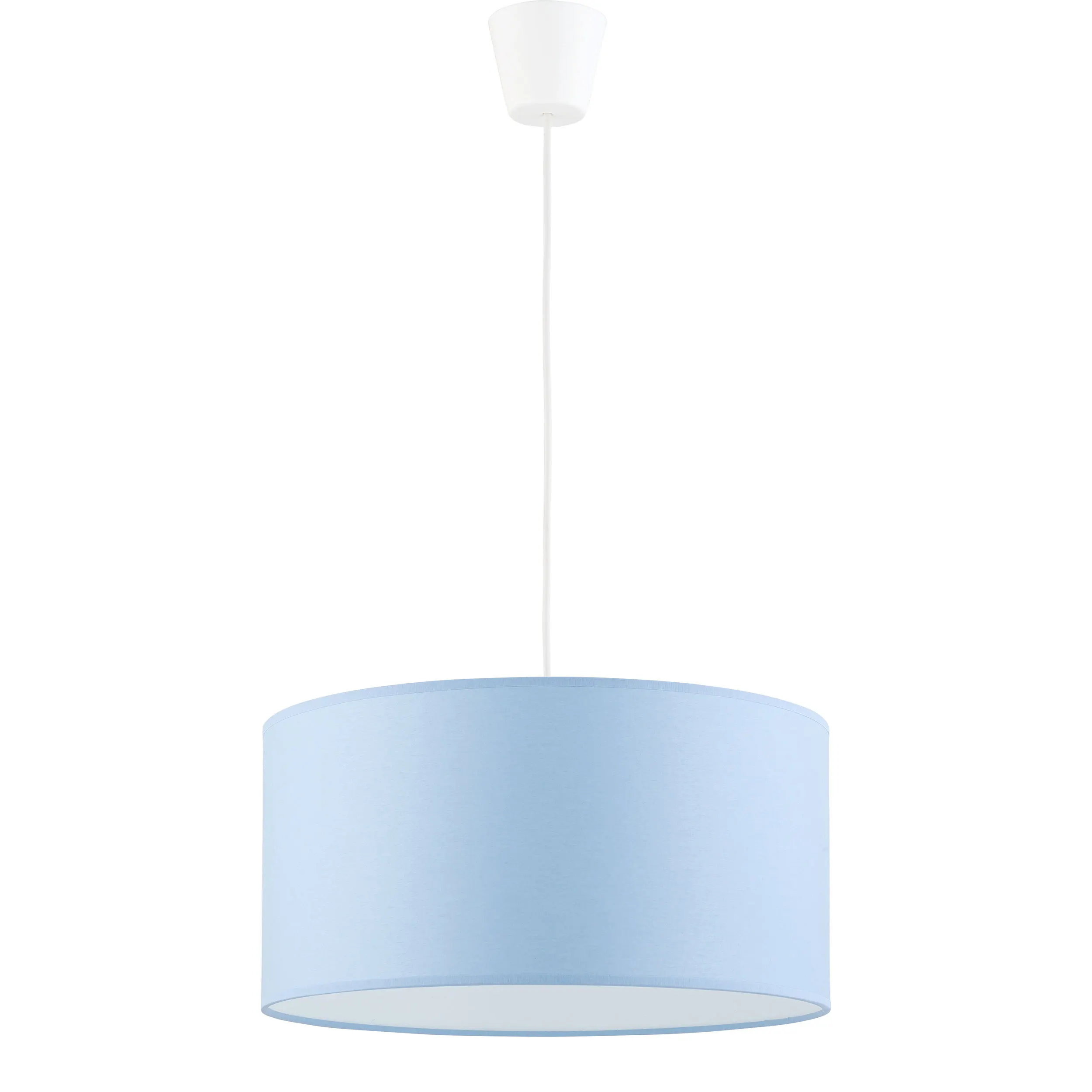Lampa wisząca RONDO KIDS biała z niebieskim okrągłym kloszem z tkaniny 115x40cm