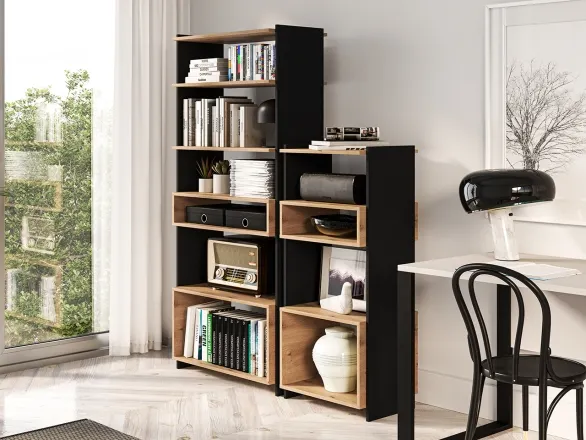 Regał wysoki TRIS 04 dąb artisan-czarny 80x180 - 1TRIS04-001