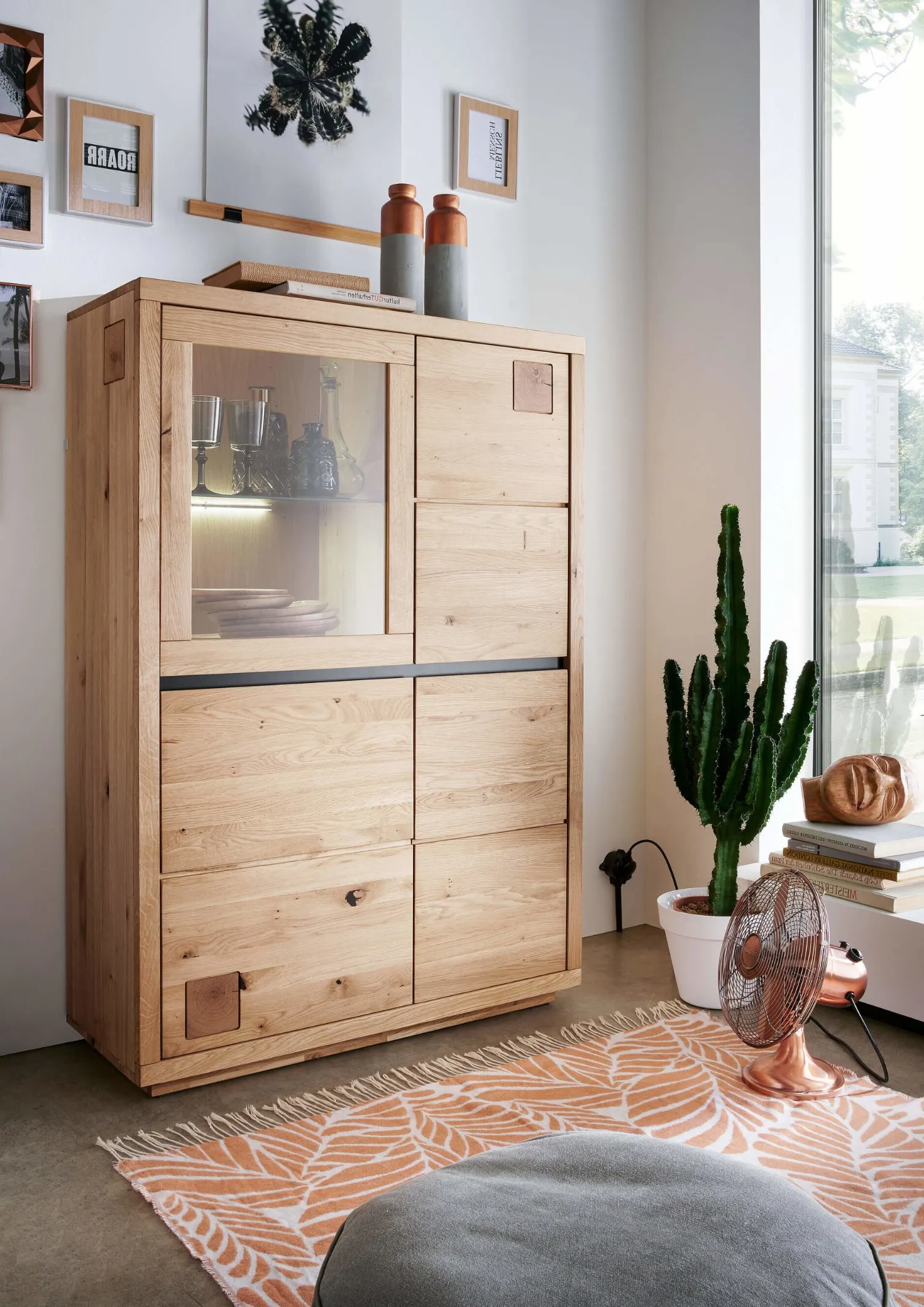 Kredens dębowy z przeszkleniem HALLOW 103x148 lewy - GK_1031596701