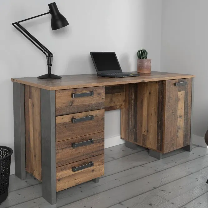 Biurko z szafką i 4 szufladami CLIF60x155 cm - old wood vintage, beton - CLFB221-C546